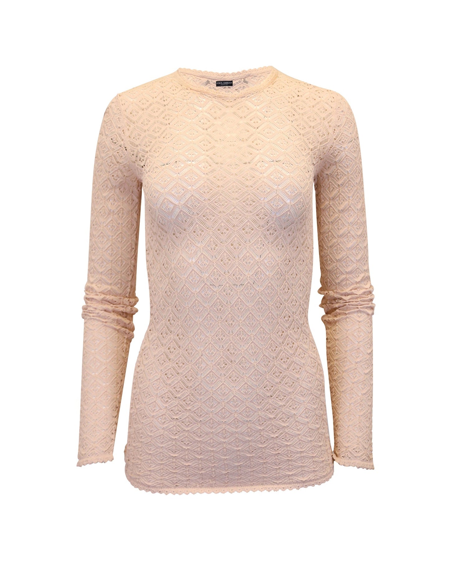 Women's Dolce & Gabbana Crochet Long Sleeve Top in Pastel Pink Viscose