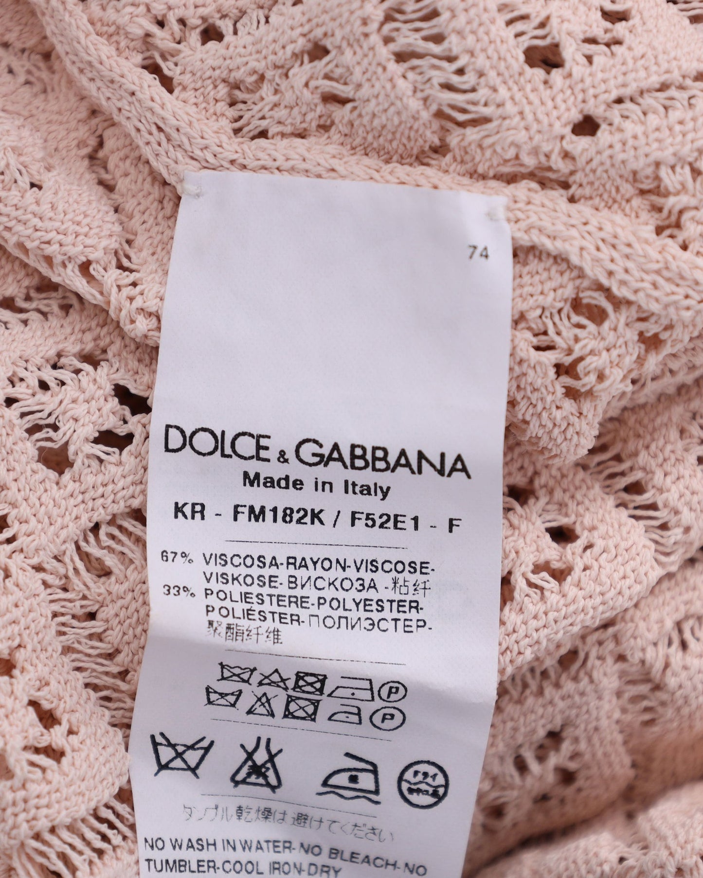 Women's Dolce & Gabbana Crochet Long Sleeve Top in Pastel Pink Viscose