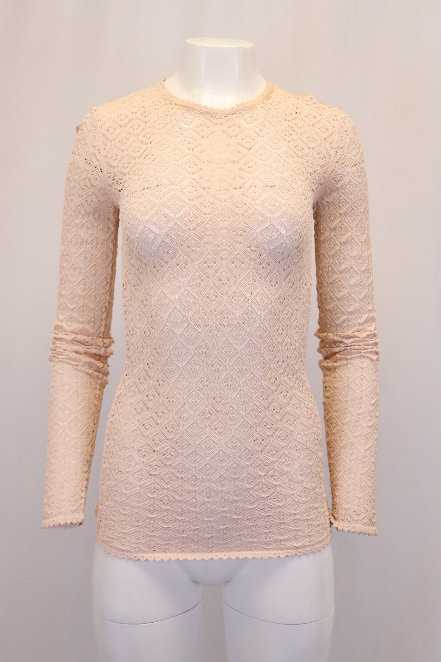 Women's Dolce & Gabbana Crochet Long Sleeve Top in Pastel Pink Viscose