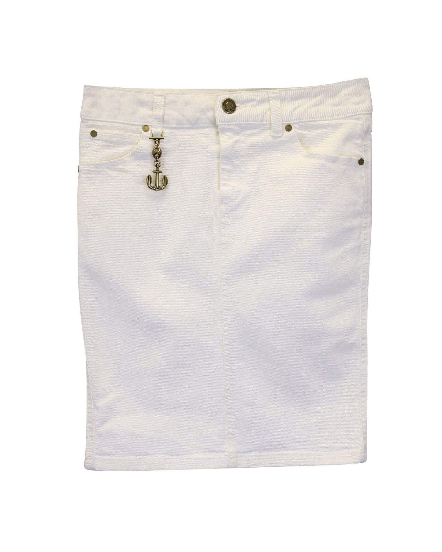 Women's Gucci Denim Skirt with Gold Tone Anchor Charm in White Cotton