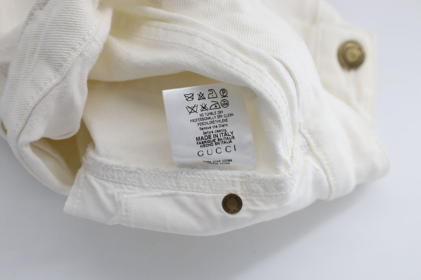Women's Gucci Denim Skirt with Gold Tone Anchor Charm in White Cotton