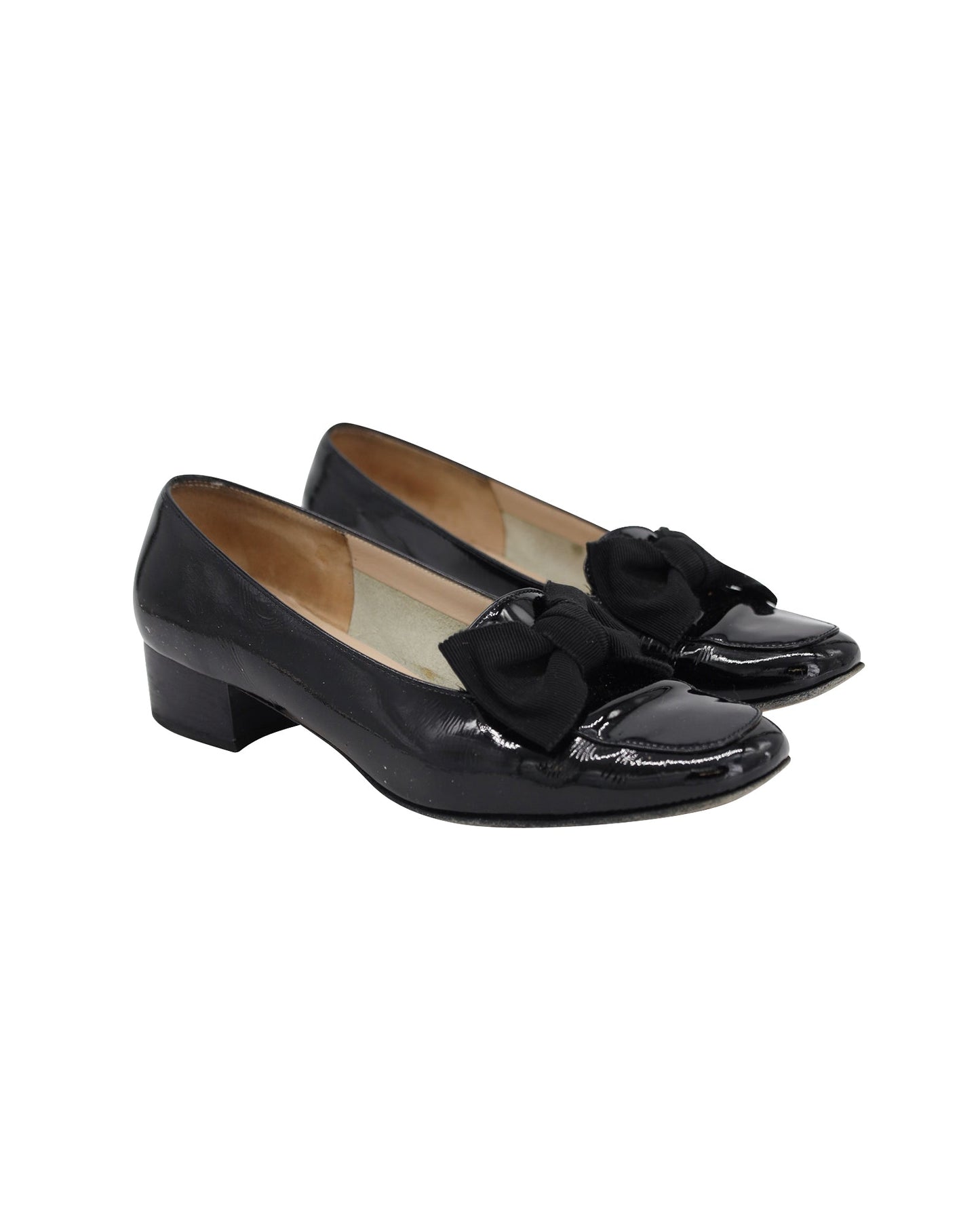 Women's Salvatore Ferragamo Drusilla Bow Loafers in Black Patent Leather