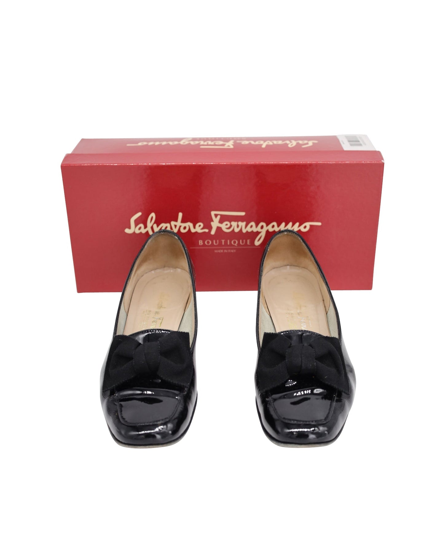 Women's Salvatore Ferragamo Drusilla Bow Loafers in Black Patent Leather