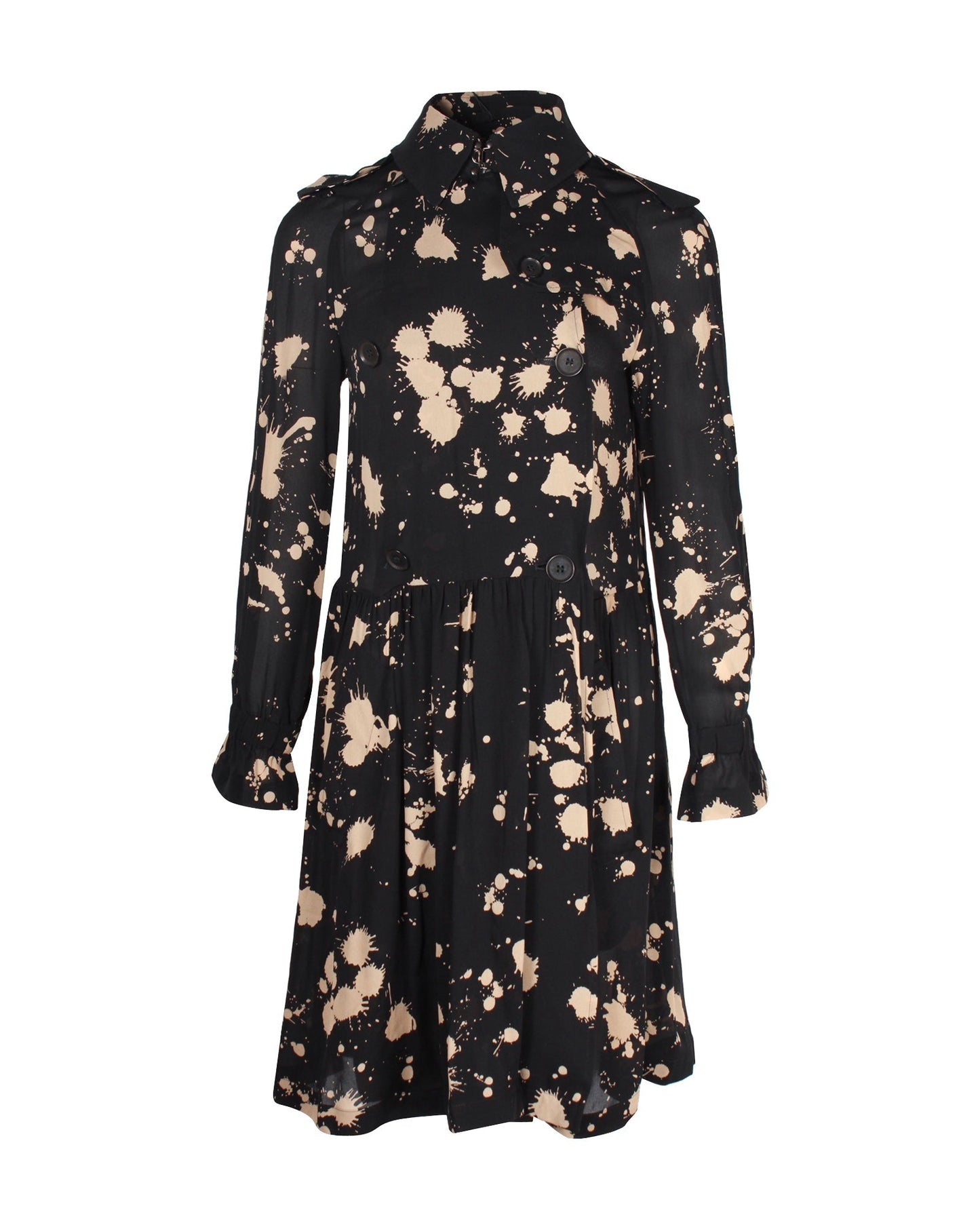 Women's Burberry Printed Long Sleeve Dress in Black Polyester