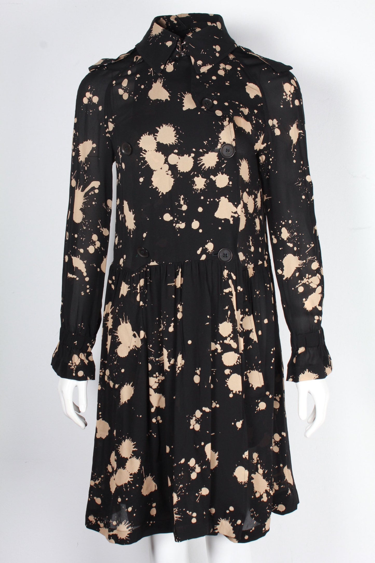 Women's Burberry Printed Long Sleeve Dress in Black Polyester