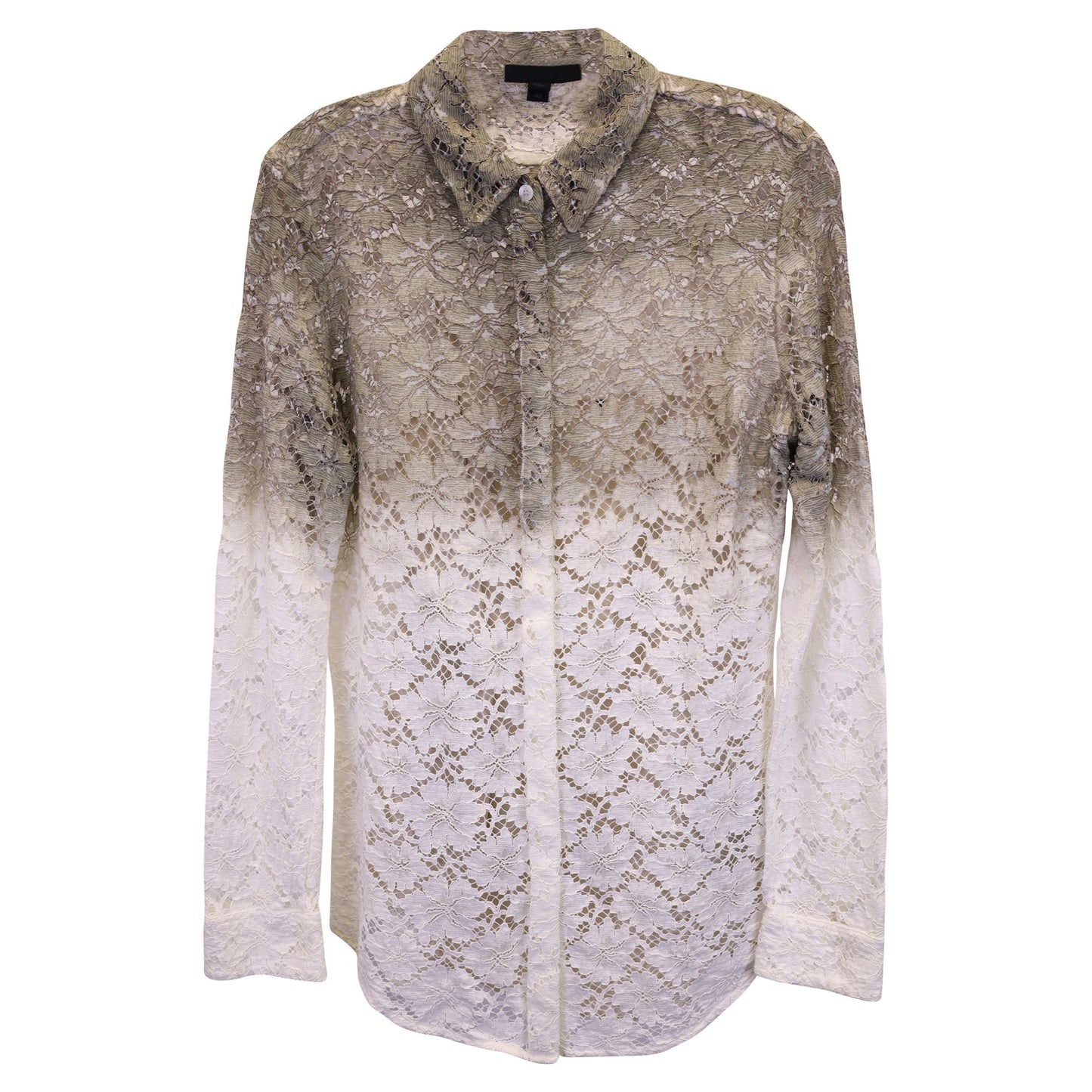 Women's Burberry Prorsum Ombre Lace Button-Up Shirt in Cream Cotton