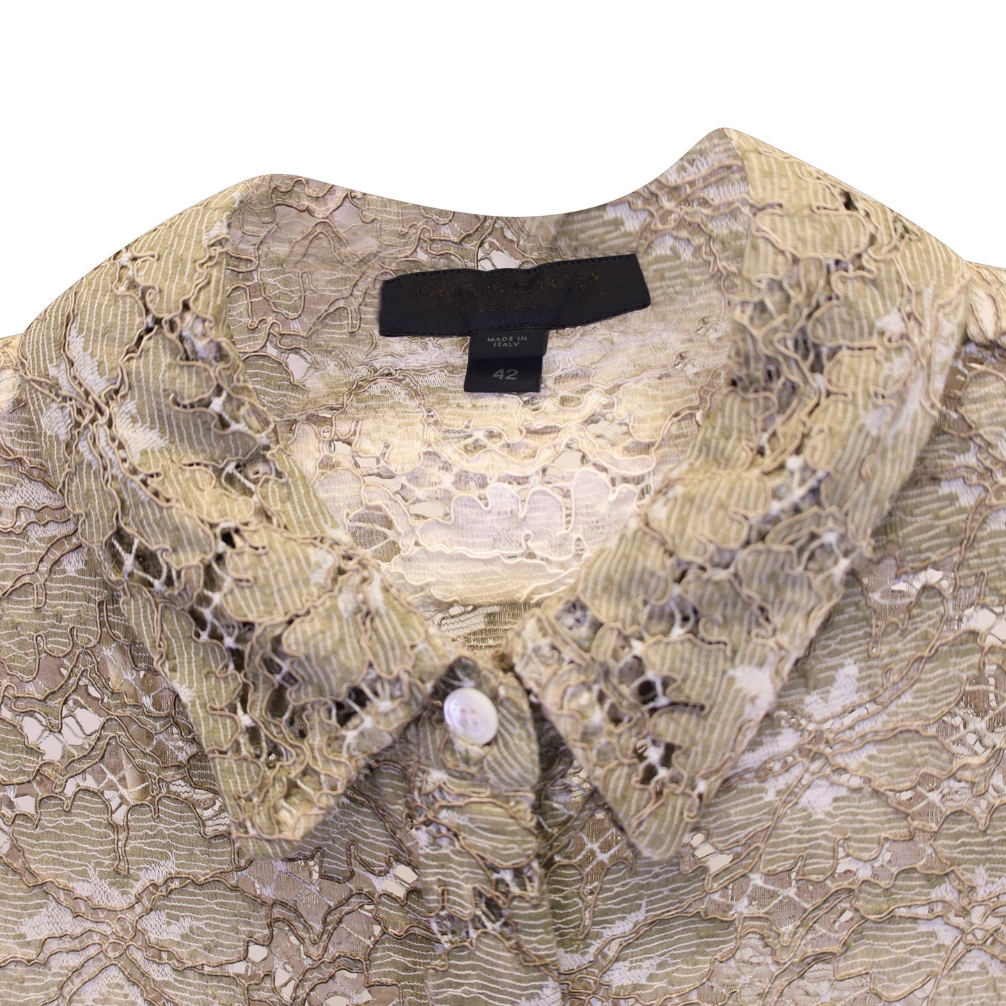 Women's Burberry Prorsum Ombre Lace Button-Up Shirt in Cream Cotton