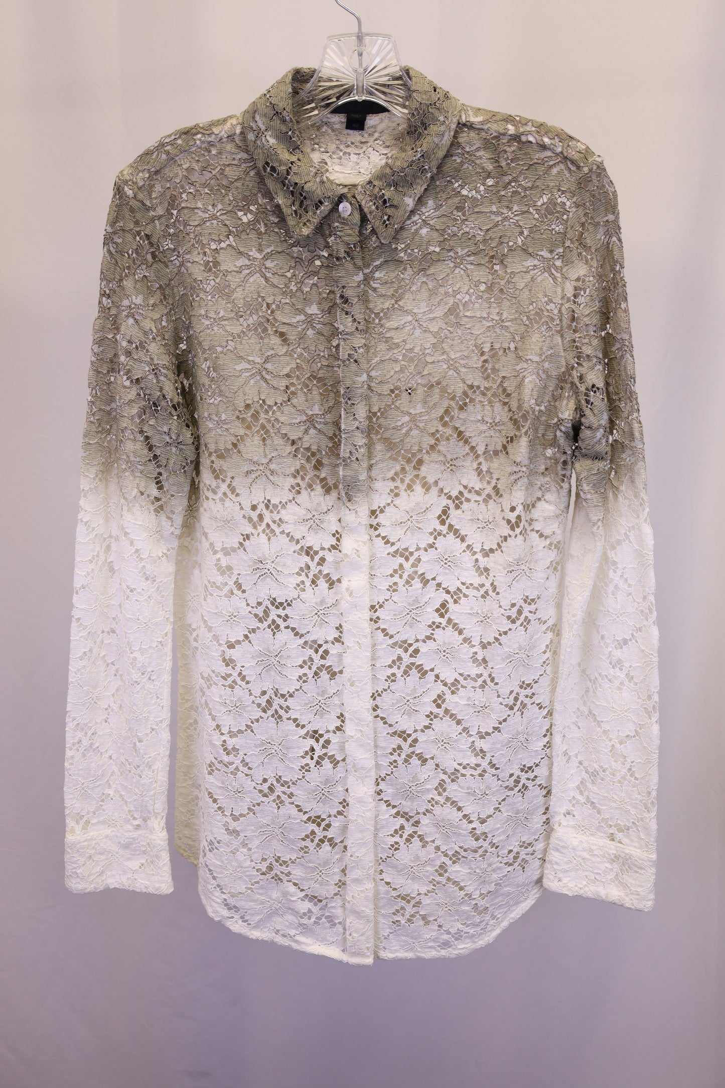Women's Burberry Prorsum Ombre Lace Button-Up Shirt in Cream Cotton