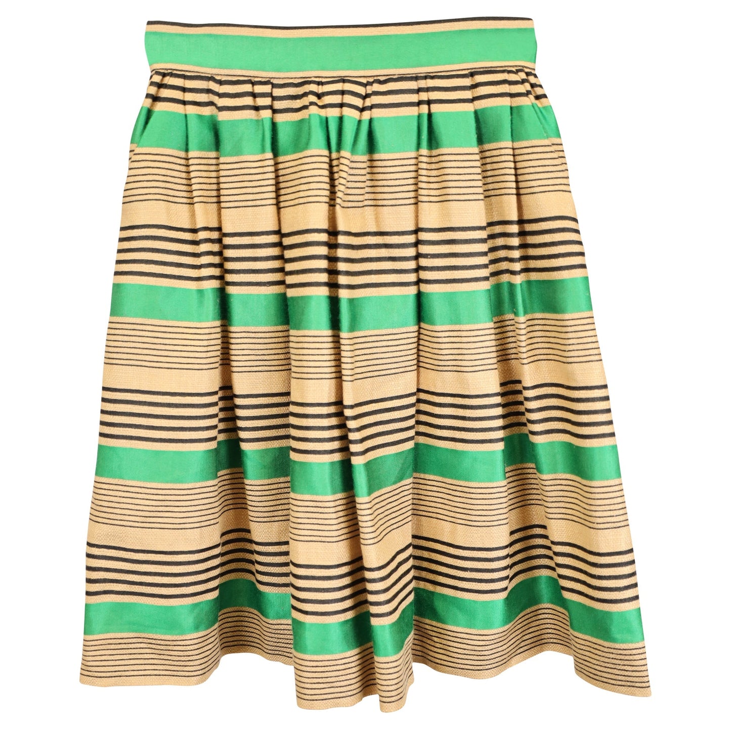 Women's Dolce & Gabbana Striped Mini Skirt in Green and Tan Cotton