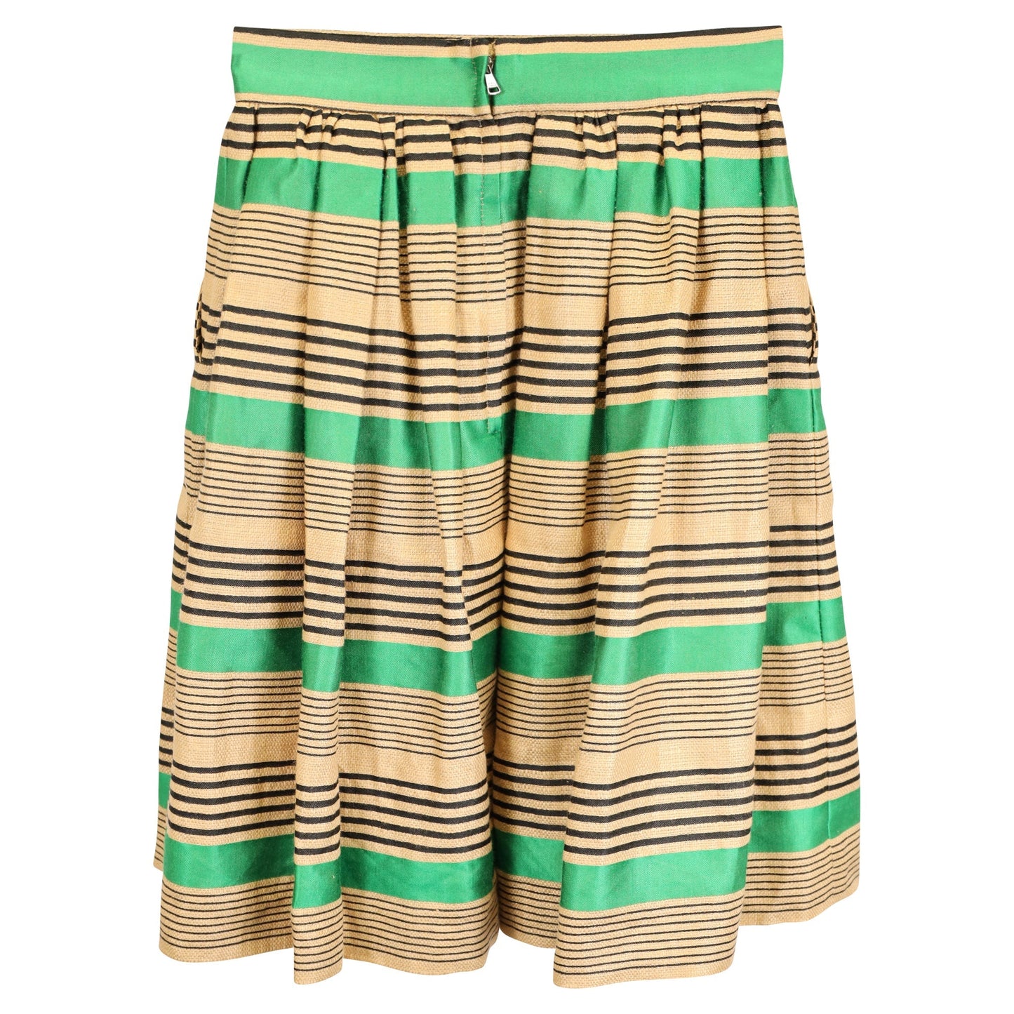 Women's Dolce & Gabbana Striped Mini Skirt in Green and Tan Cotton