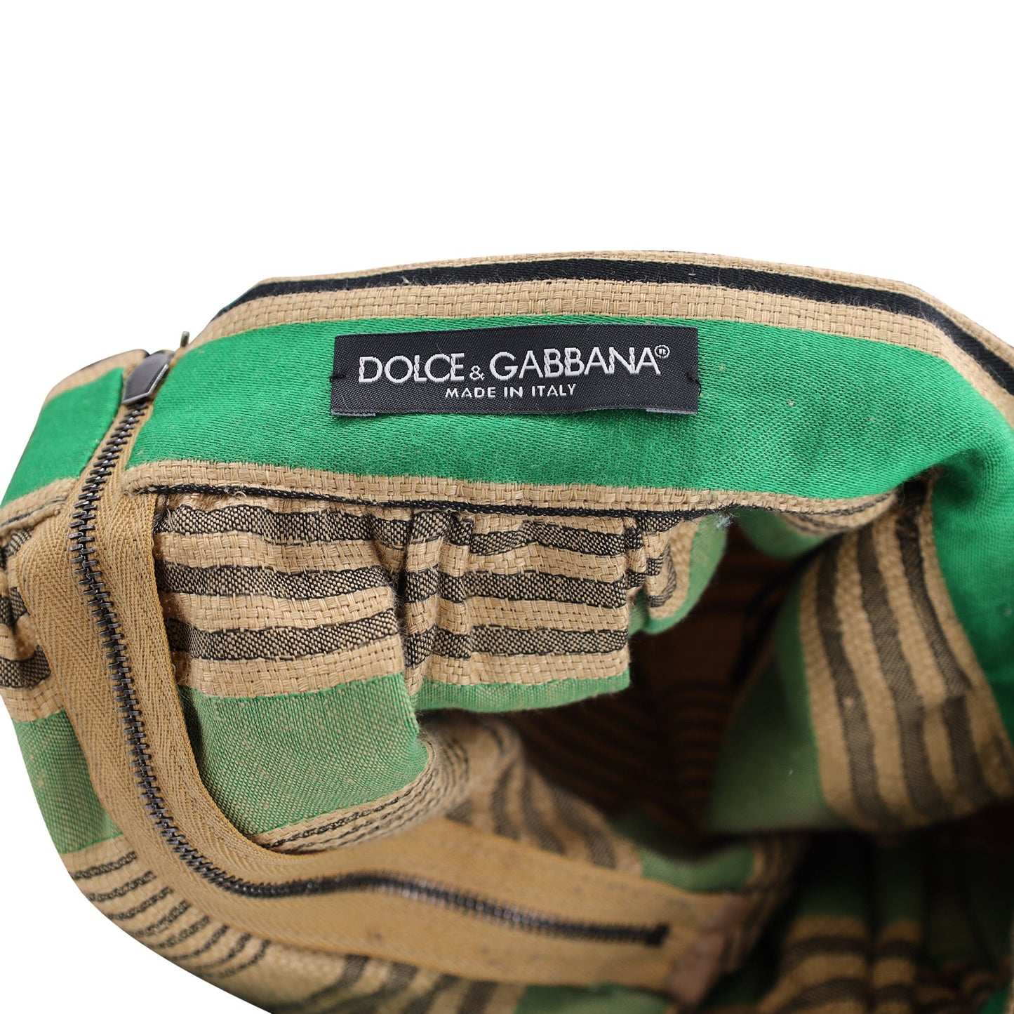 Women's Dolce & Gabbana Striped Mini Skirt in Green and Tan Cotton