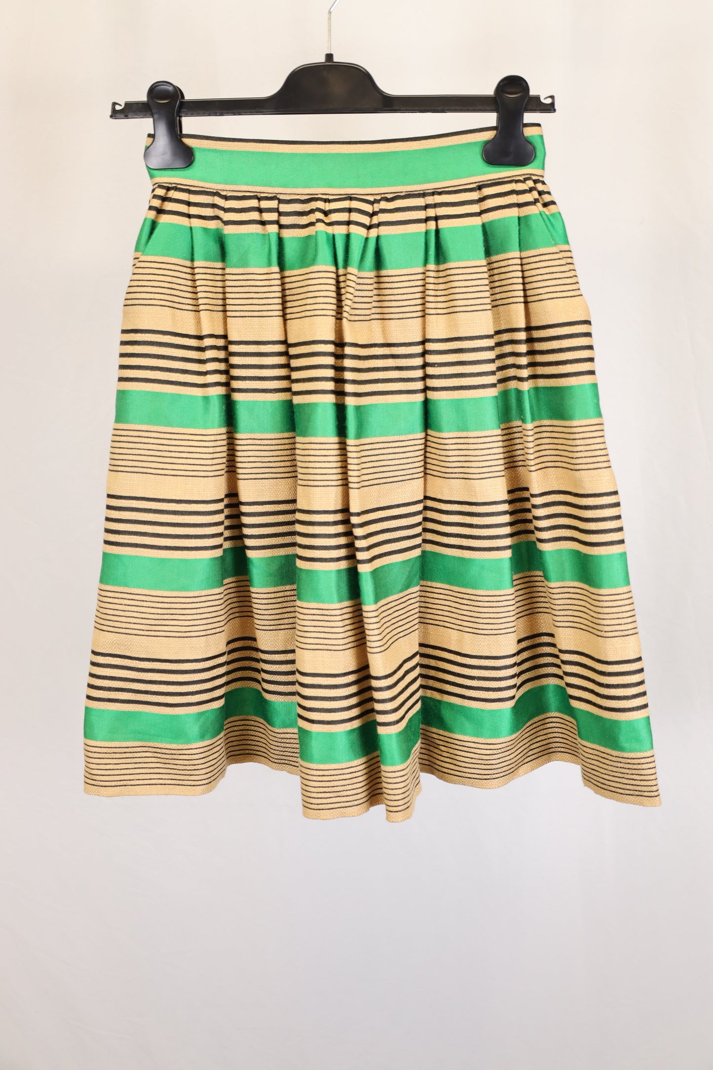 Women's Dolce & Gabbana Striped Mini Skirt in Green and Tan Cotton