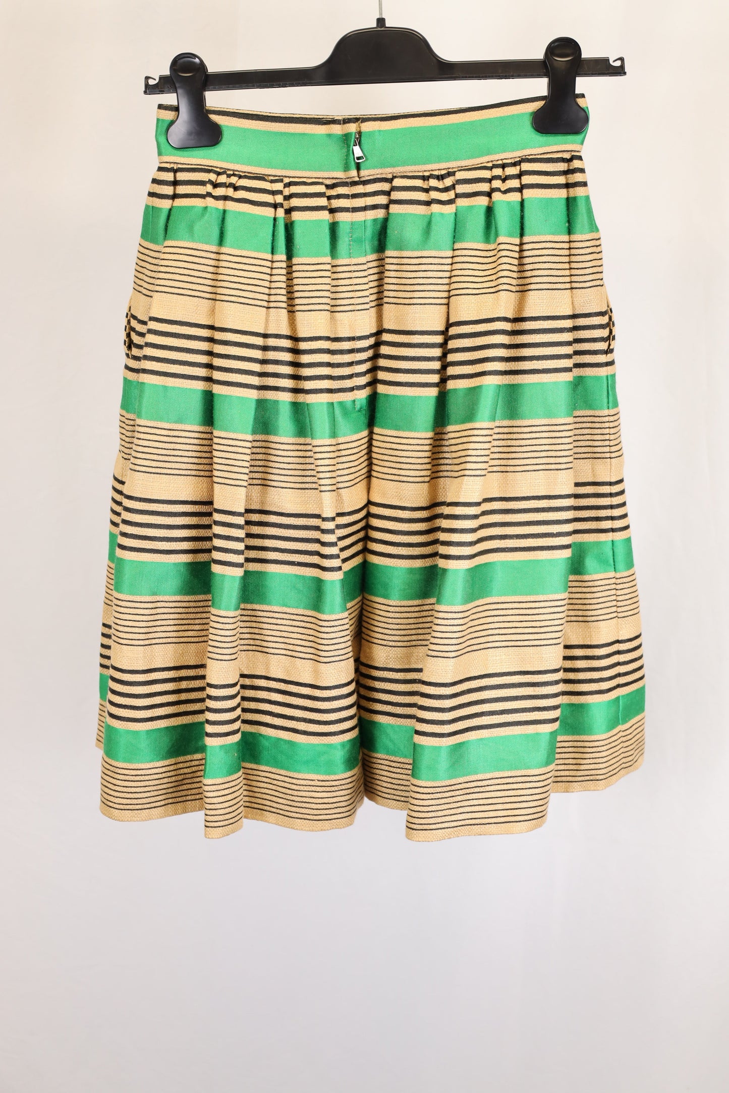 Women's Dolce & Gabbana Striped Mini Skirt in Green and Tan Cotton