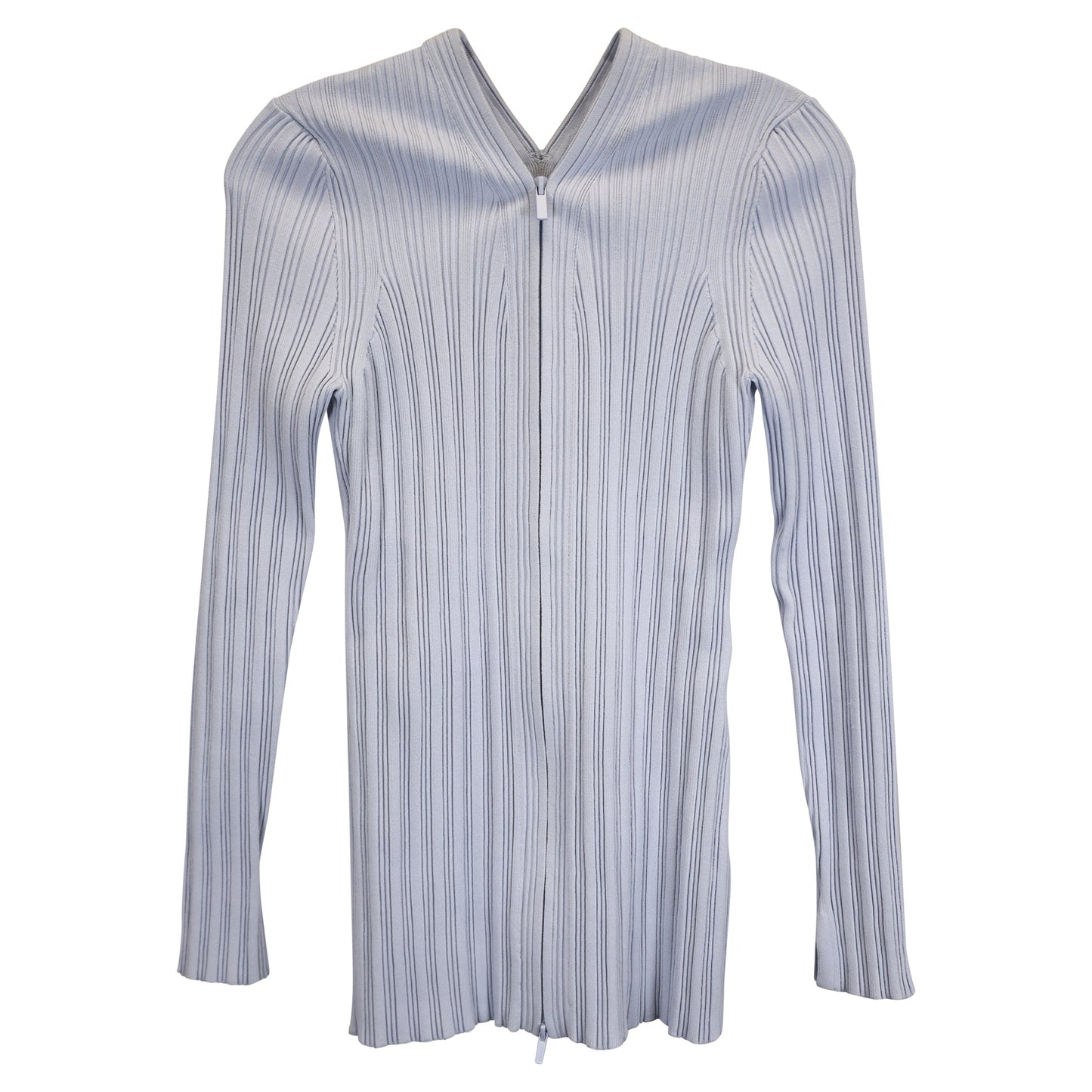 Women's Proenza Schouler White Label Rib Knit Zip Cardigan in Light Blue Cotton