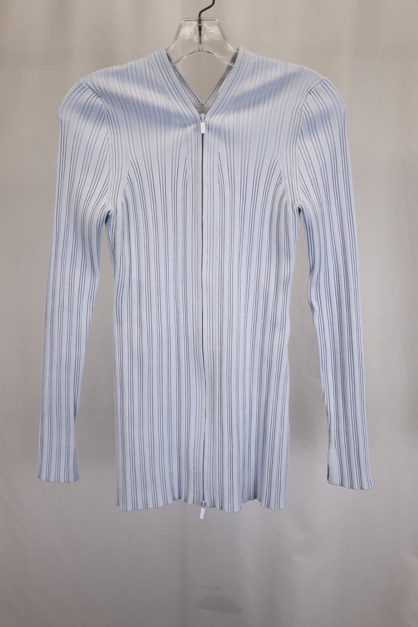 Women's Proenza Schouler White Label Rib Knit Zip Cardigan in Light Blue Cotton