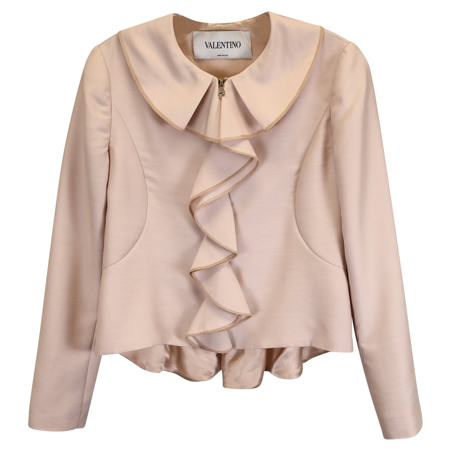 Women's Valentino Garavani Ruffle Front Jacket in Beige Wool