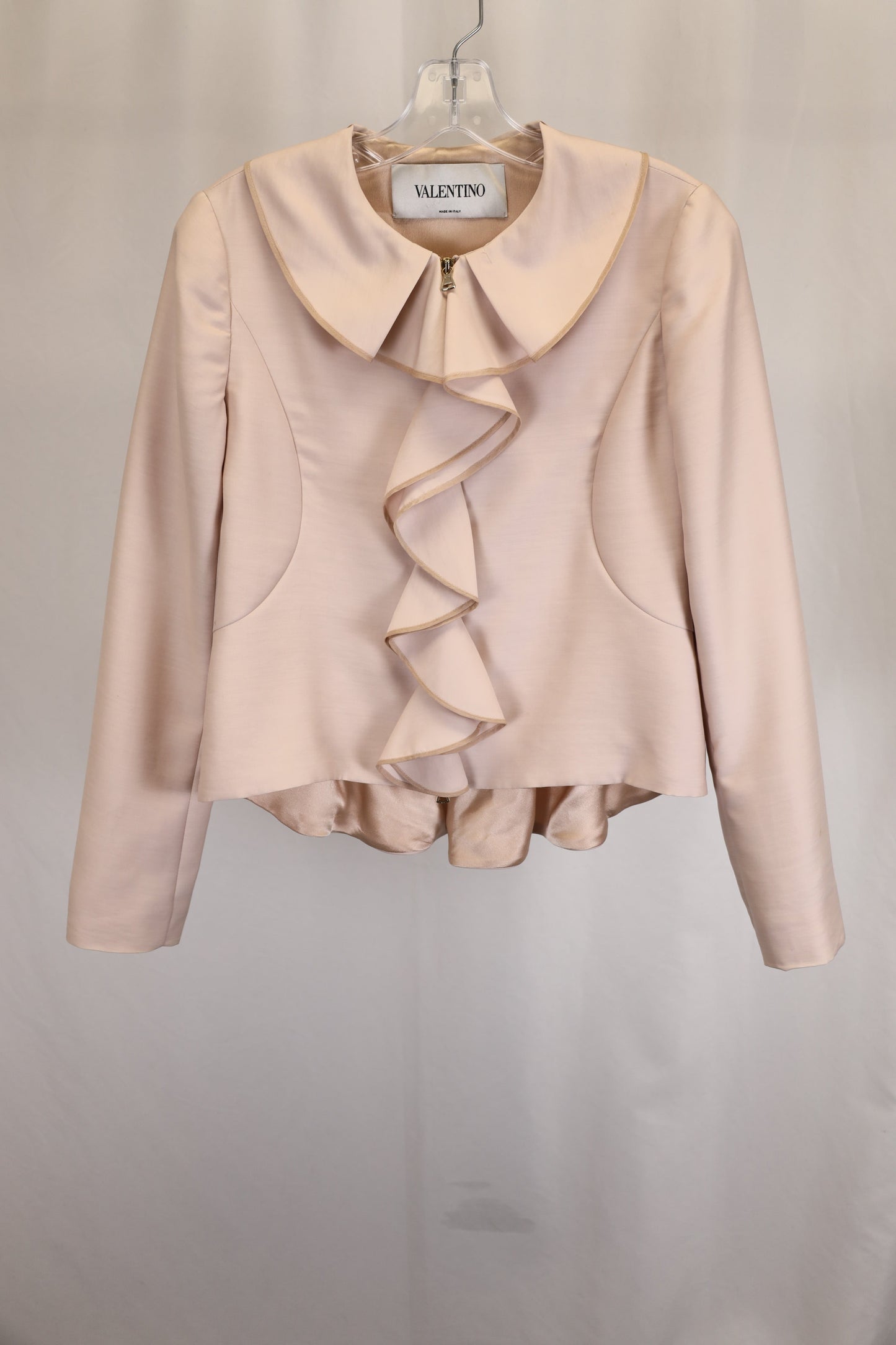 Women's Valentino Garavani Ruffle Front Jacket in Beige Wool