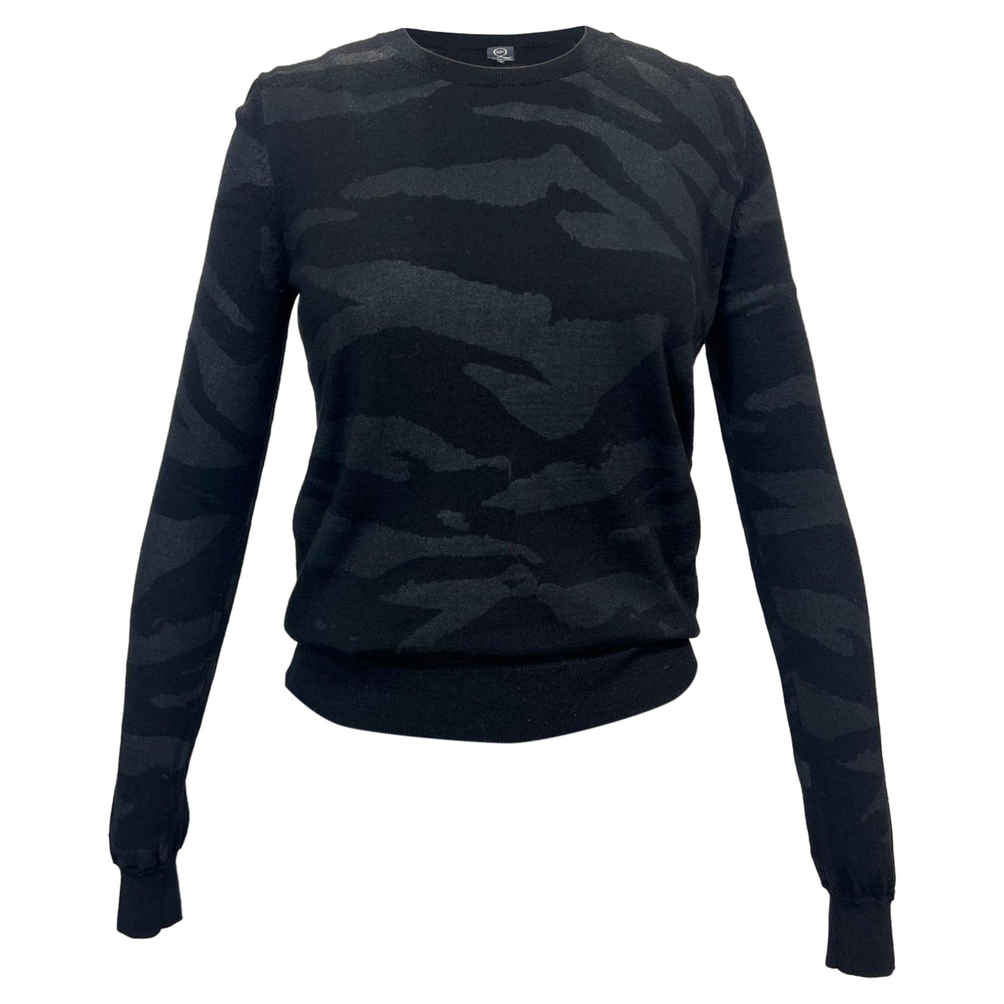 Women's  Alexander Mcqueen MCQ Printed Crewneck Sweater in Black Wool