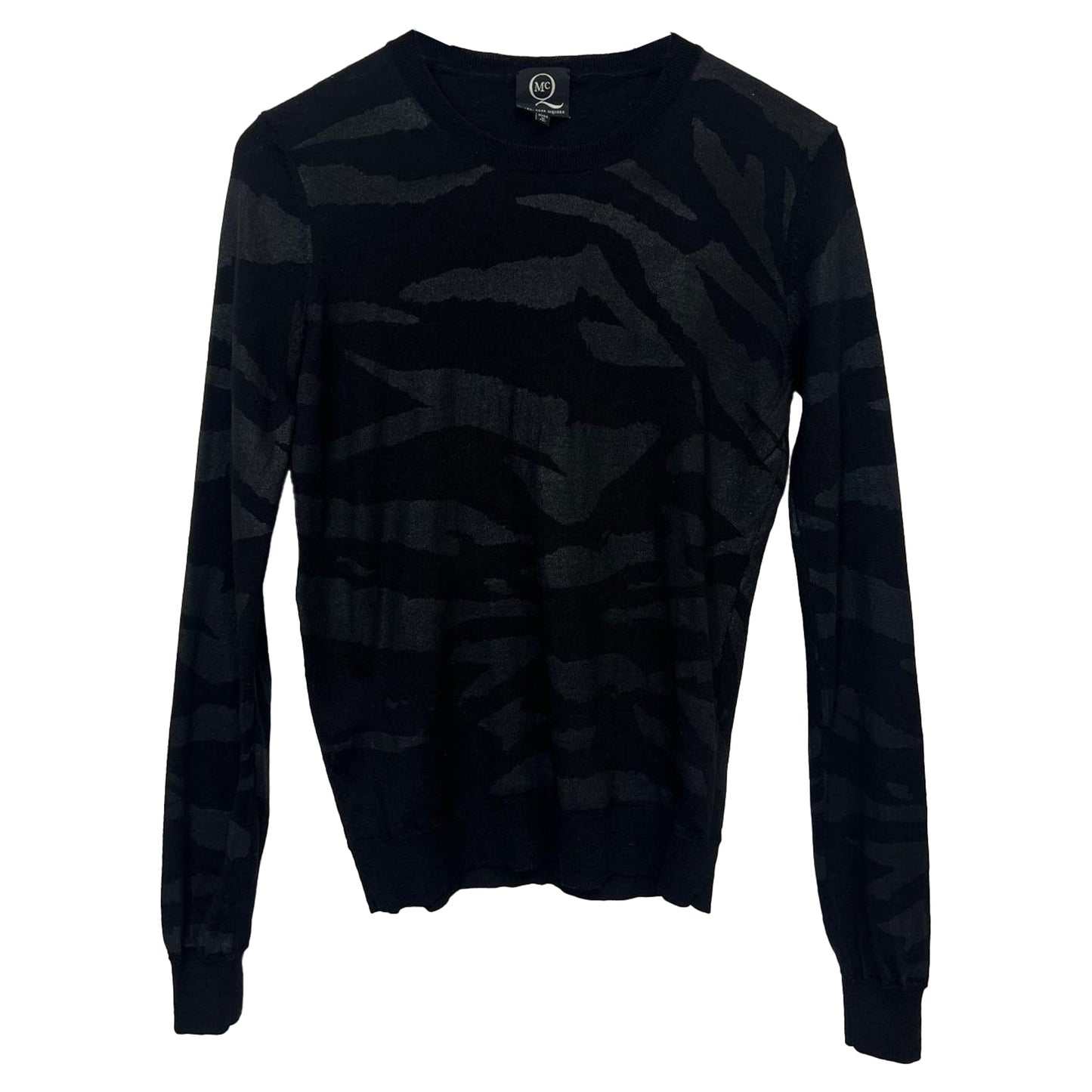 Women's  Alexander Mcqueen MCQ Printed Crewneck Sweater in Black Wool