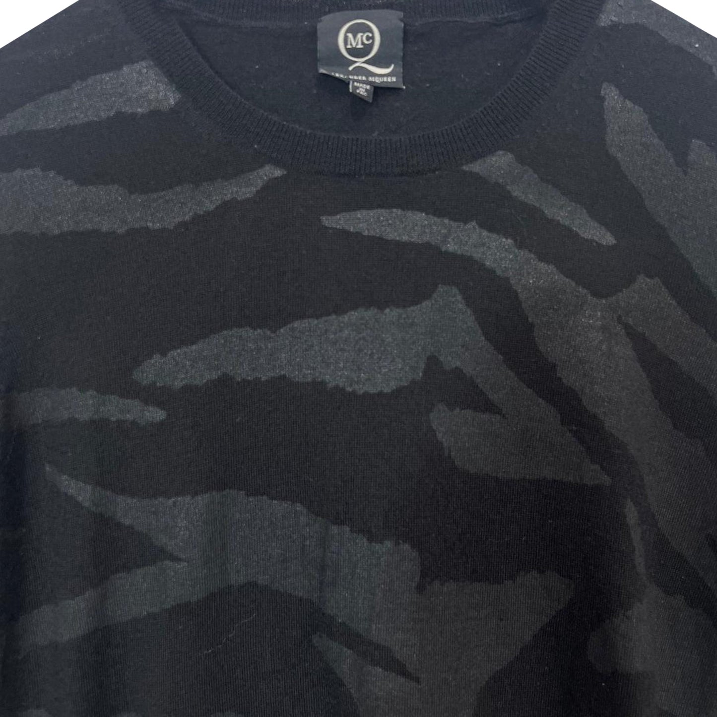 Women's  Alexander Mcqueen MCQ Printed Crewneck Sweater in Black Wool