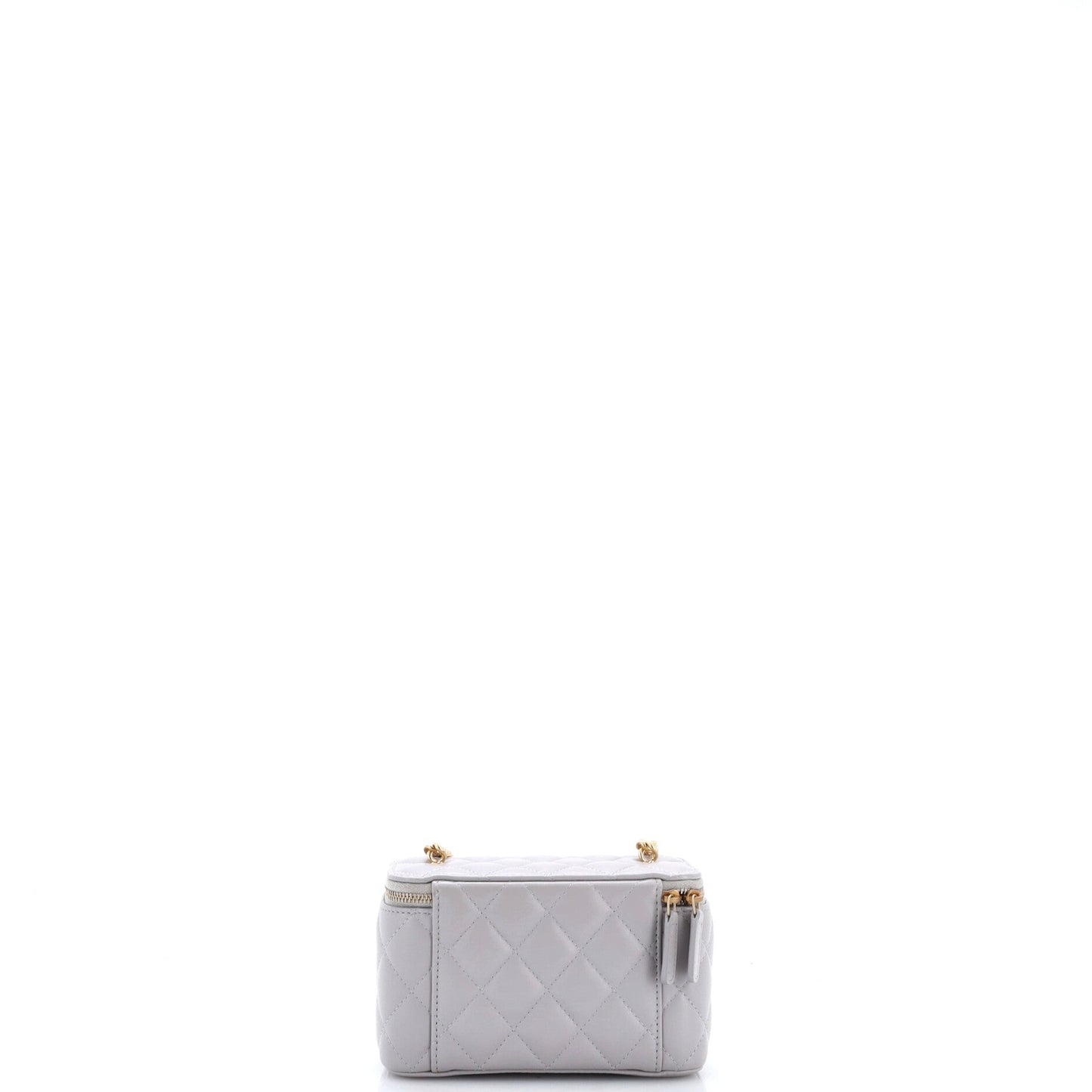 Classic Vanity Case with Resin Pearl Chain Quilted Lambskin Small
