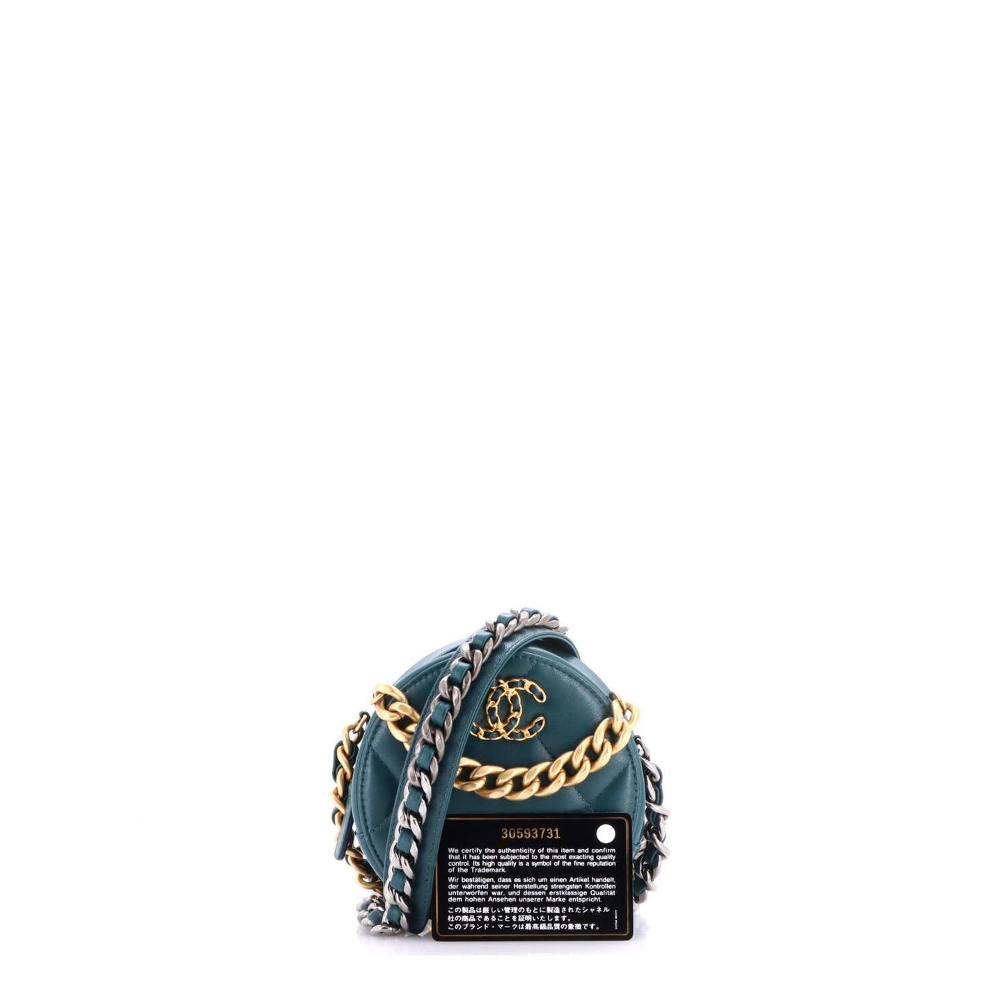 19 Round Clutch with Chain Quilted Leather