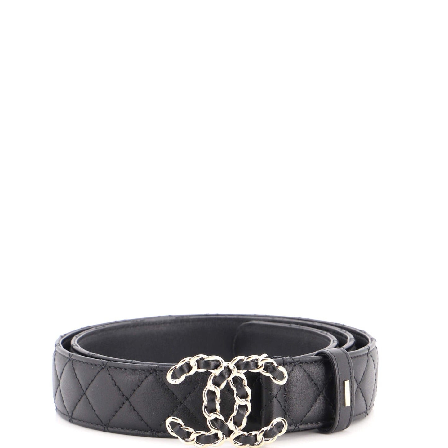 Woven Chain CC Buckle Belt Quilted Leather Medium