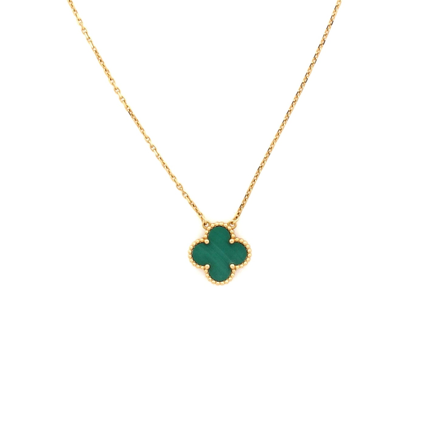 Vintage Alhambra Pendant Necklace 18K Yellow Gold and Malachite