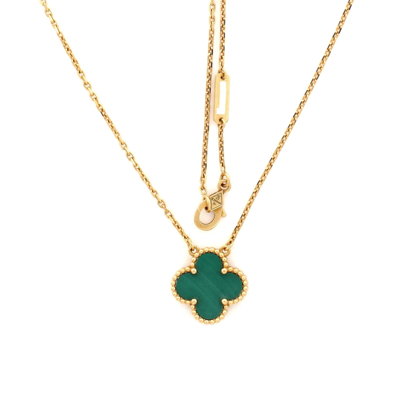 Vintage Alhambra Pendant Necklace 18K Yellow Gold and Malachite