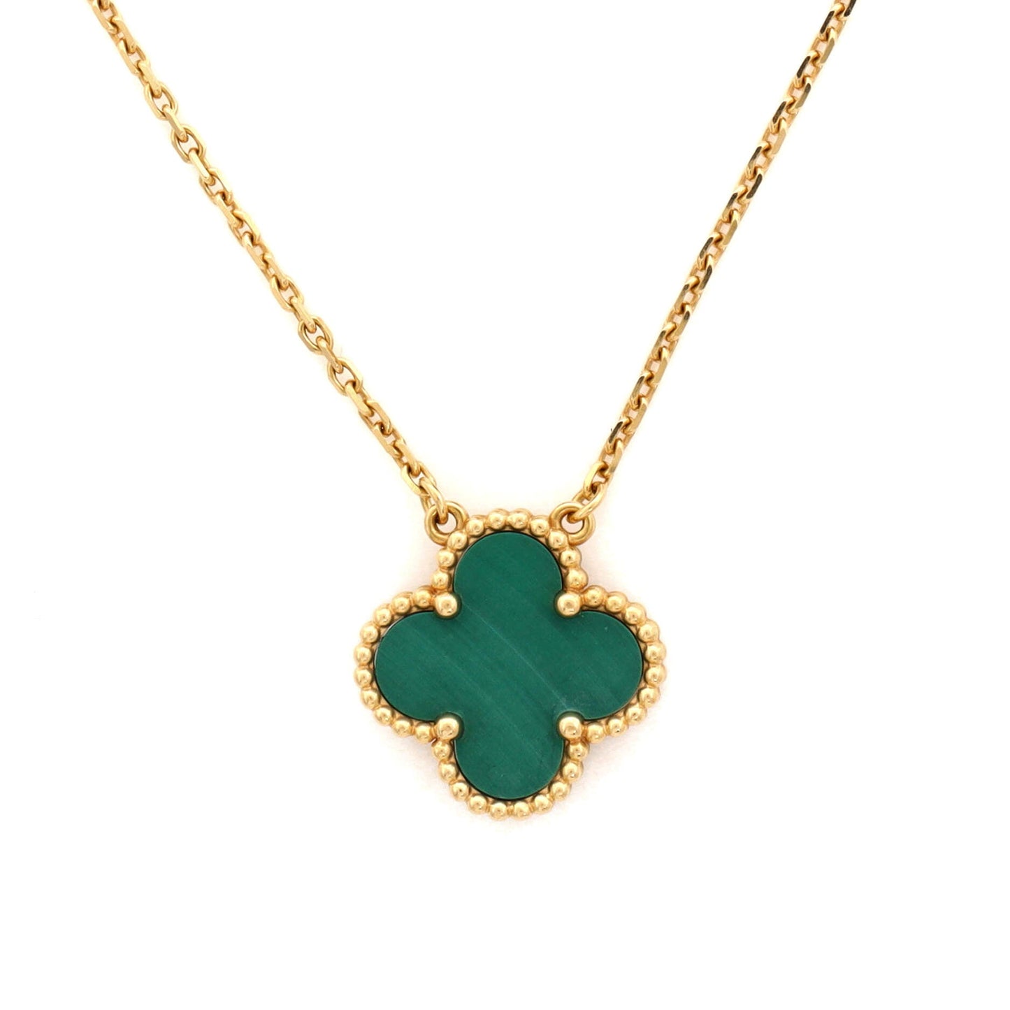Vintage Alhambra Pendant Necklace 18K Yellow Gold and Malachite