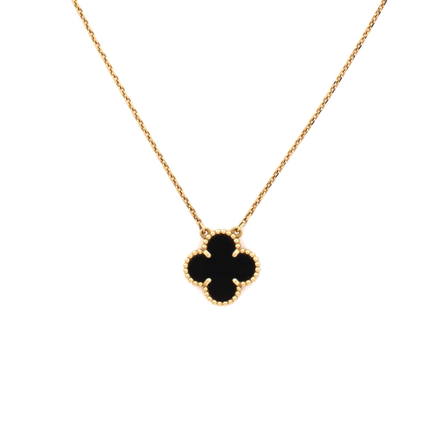 Vintage Alhambra Pendant Necklace 18K Yellow Gold and Onyx