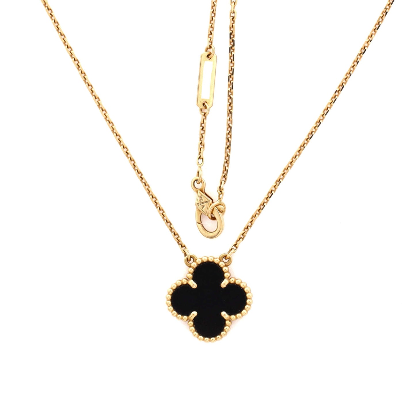 Vintage Alhambra Pendant Necklace 18K Yellow Gold and Onyx