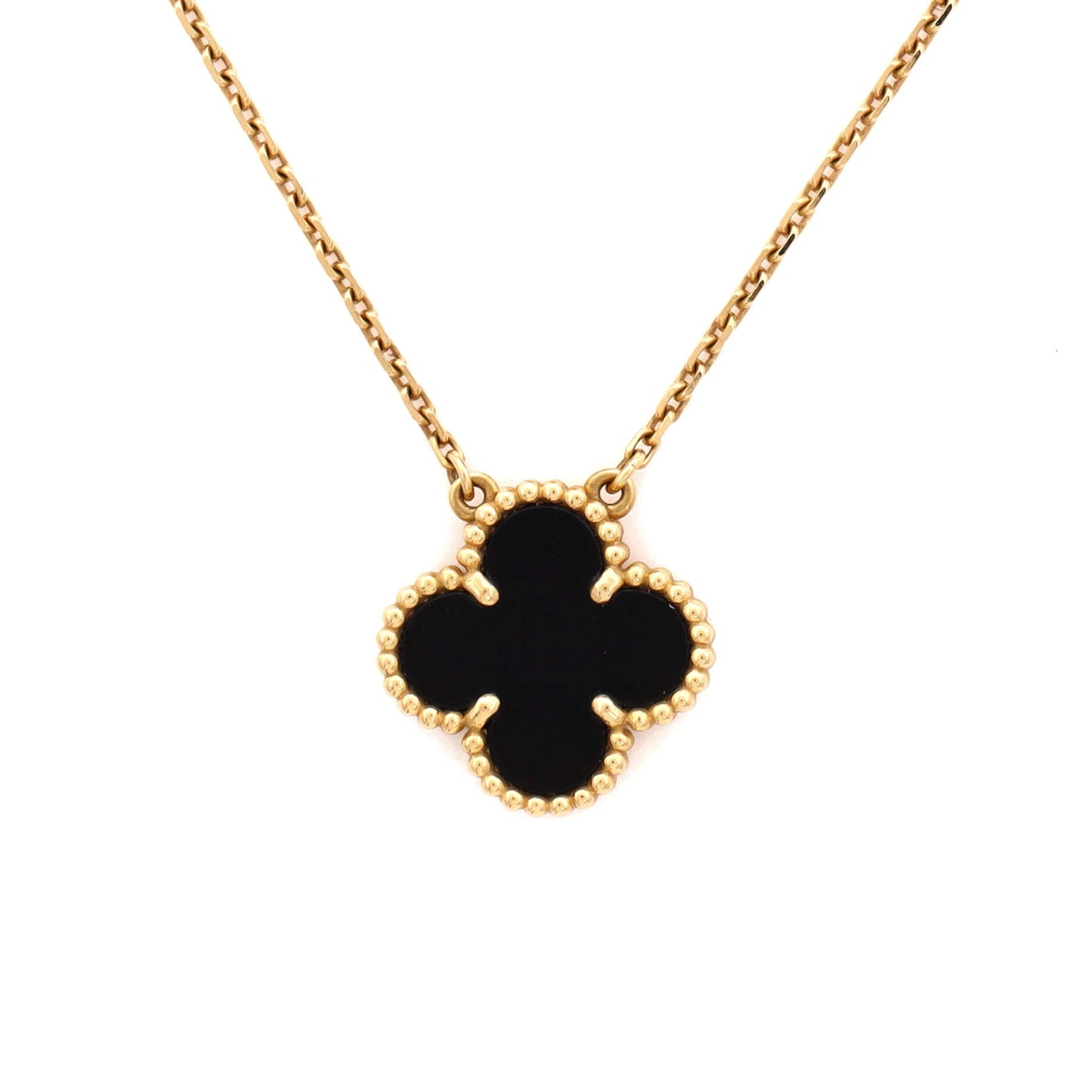 Vintage Alhambra Pendant Necklace 18K Yellow Gold and Onyx