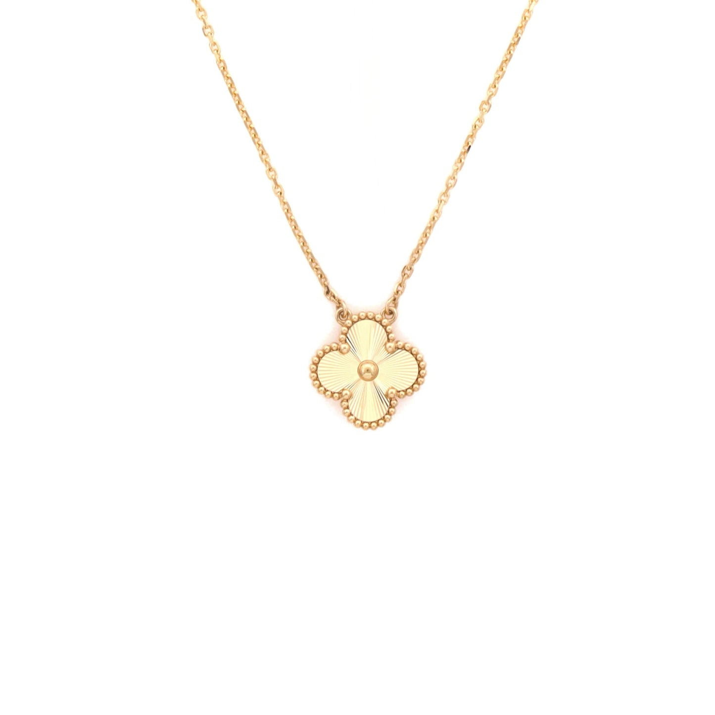Vintage Alhambra Pendant Necklace Guilloche 18K Yellow Gold