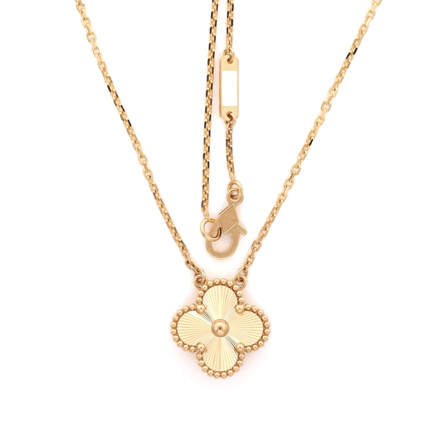 Vintage Alhambra Pendant Necklace Guilloche 18K Yellow Gold