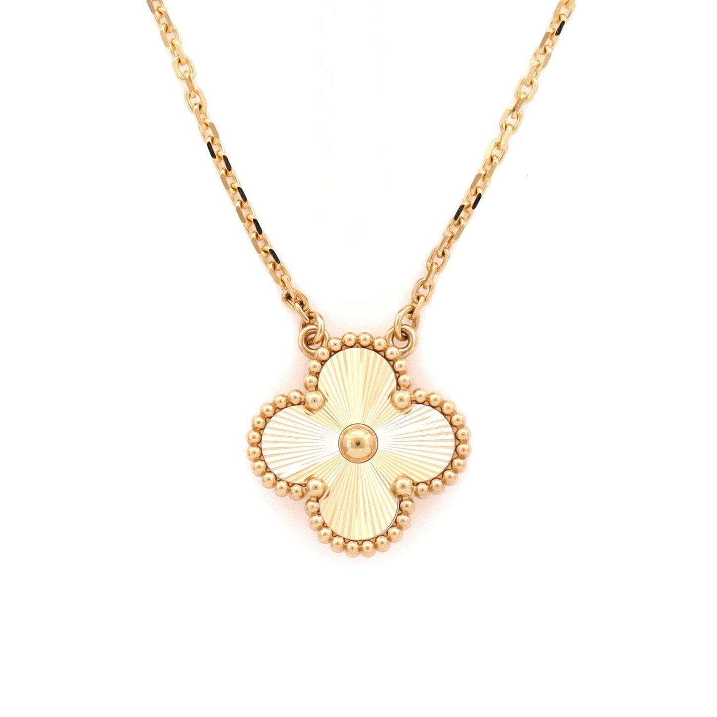 Vintage Alhambra Pendant Necklace Guilloche 18K Yellow Gold