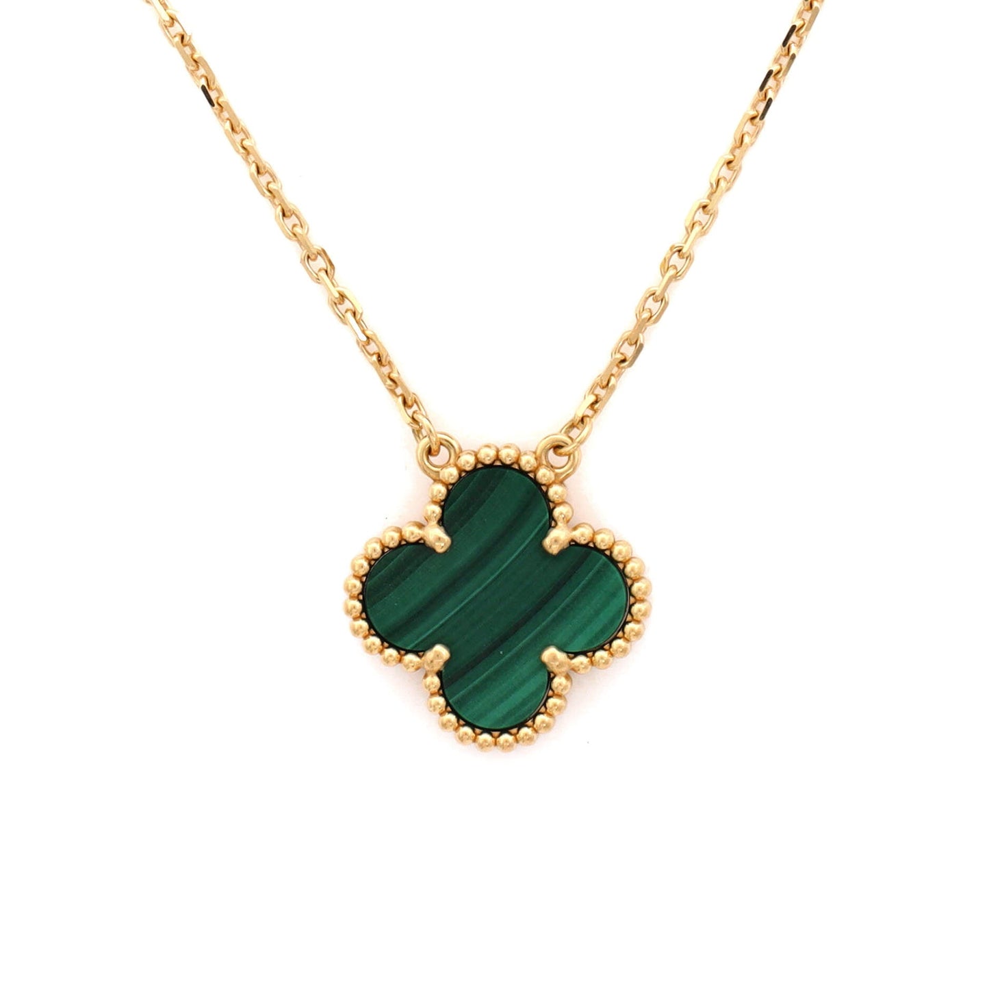 Vintage Alhambra Pendant Necklace 18K Yellow Gold and Malachite