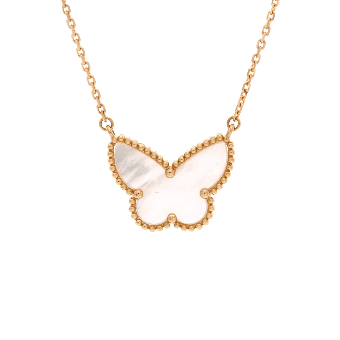 Lucky Alhambra Butterfly Pendant Necklace 18K Yellow Gold with Mother of Pearl