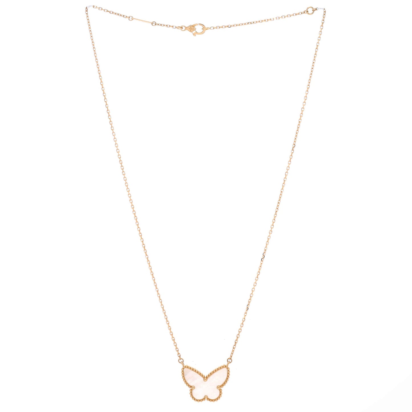 Lucky Alhambra Butterfly Pendant Necklace 18K Yellow Gold with Mother of Pearl