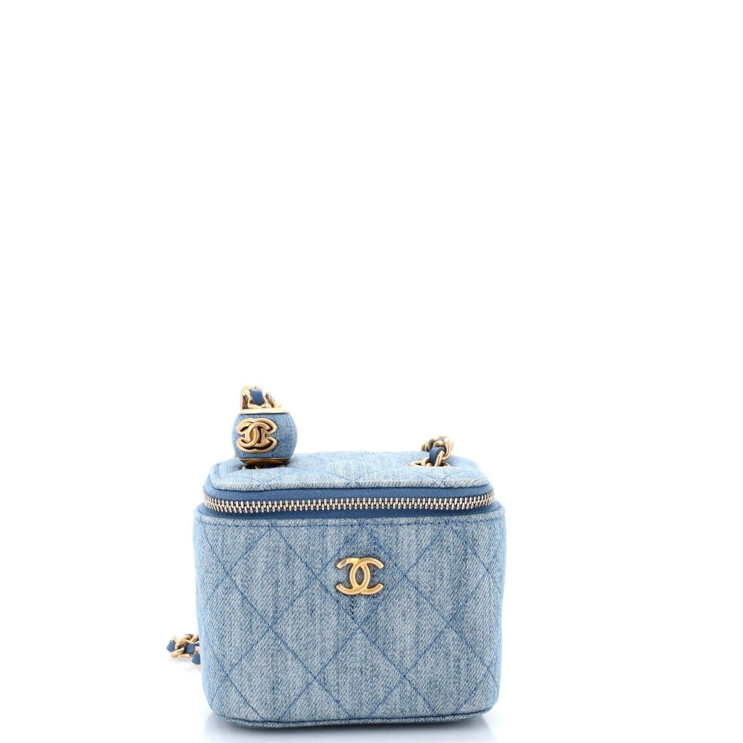 Pearl Crush Vanity Case with Chain Quilted Denim Mini