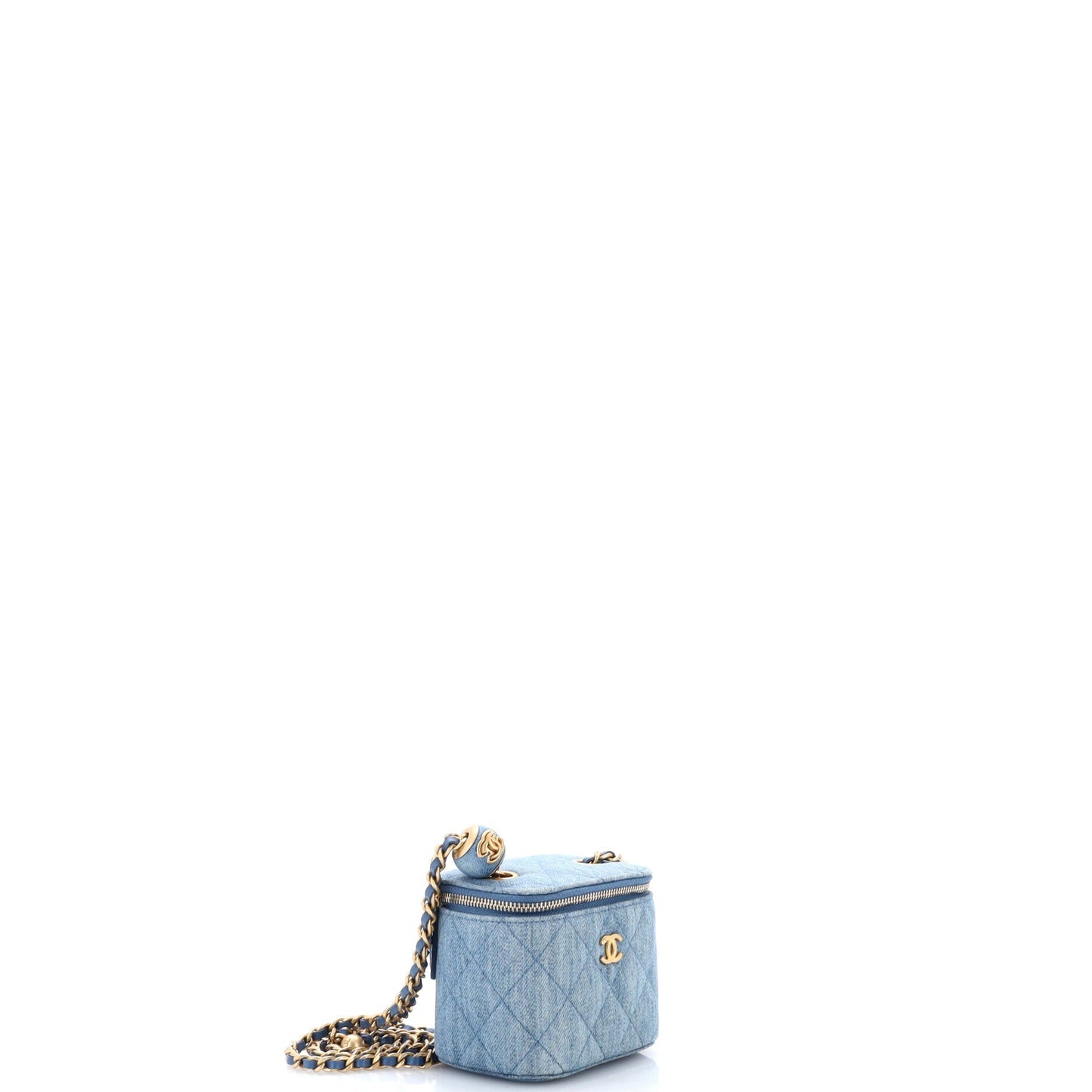 Pearl Crush Vanity Case with Chain Quilted Denim Mini