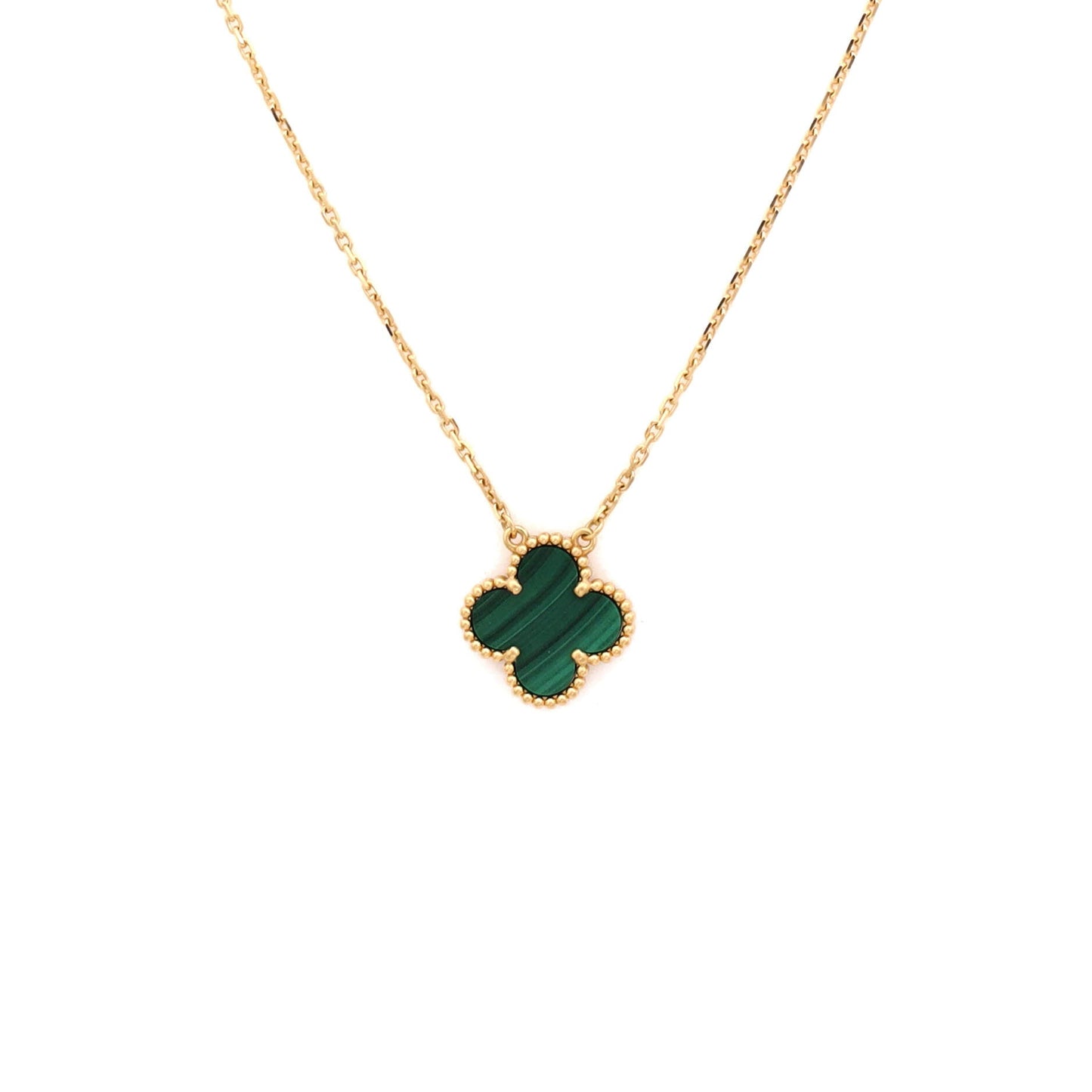 Vintage Alhambra Pendant Necklace 18K Yellow Gold and Malachite