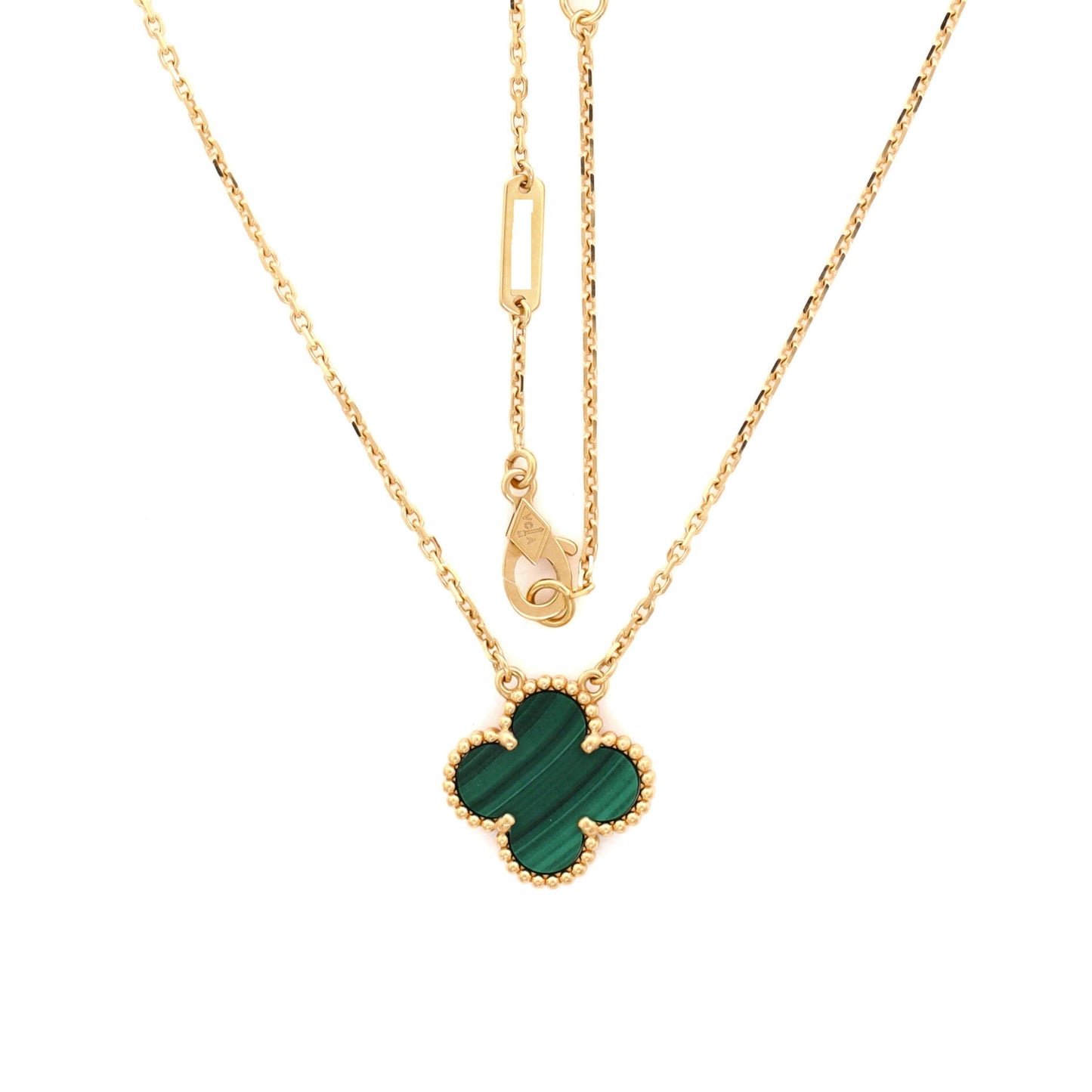 Vintage Alhambra Pendant Necklace 18K Yellow Gold and Malachite