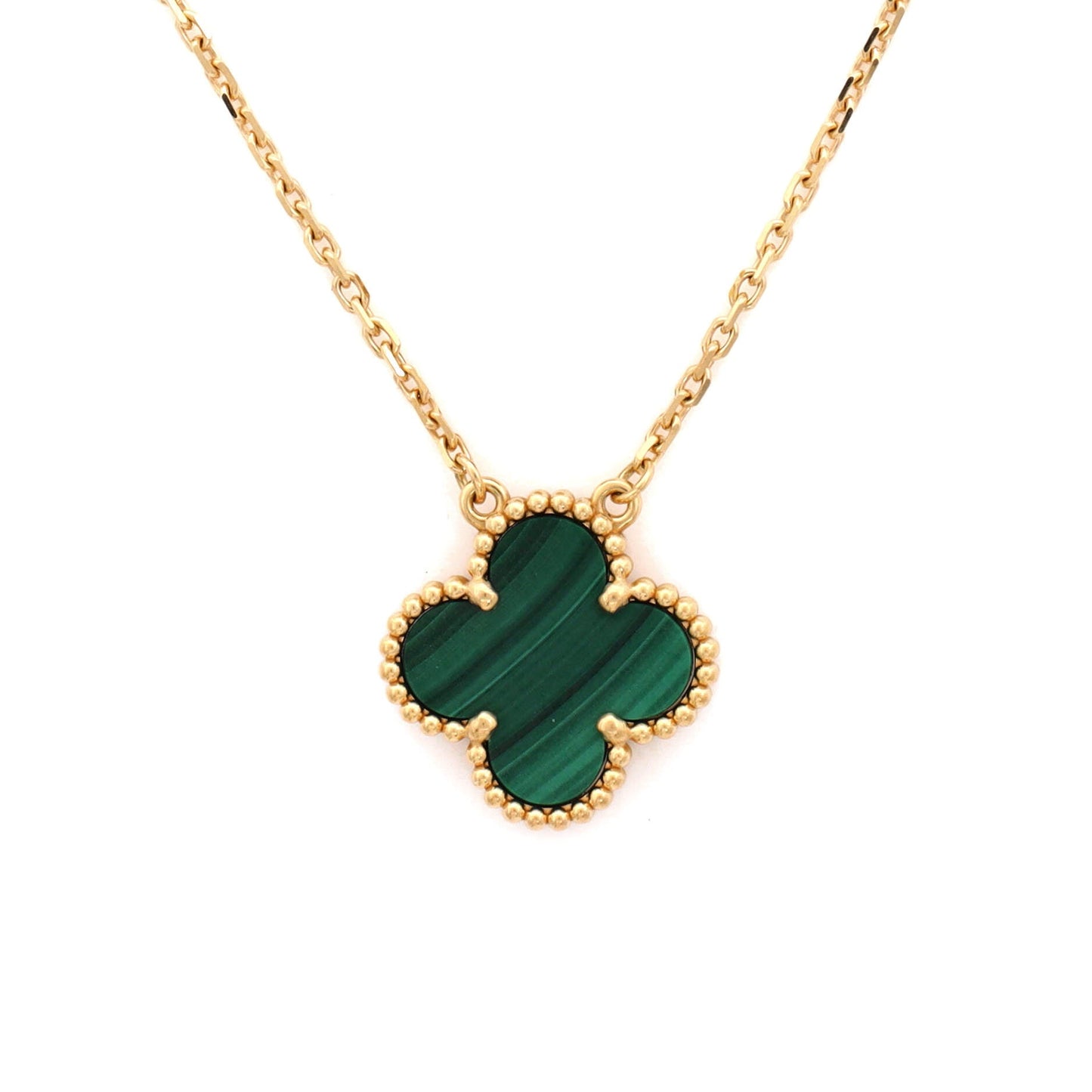 Vintage Alhambra Pendant Necklace 18K Yellow Gold and Malachite