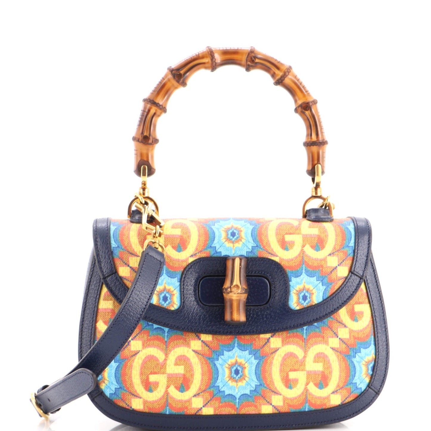 Bamboo 1947 Top Handle Bag Kaleidoscope Print GG Coated Canvas Medium