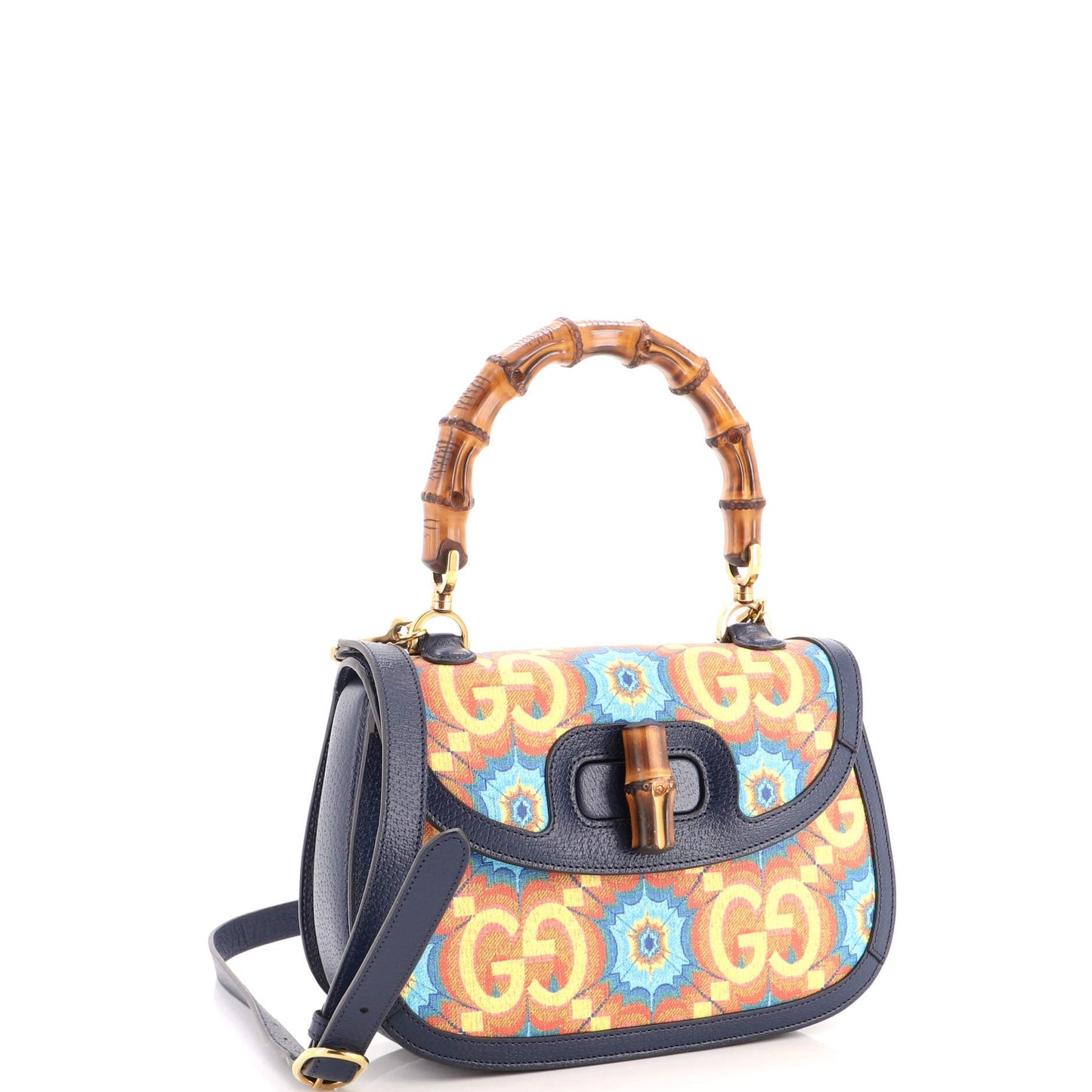 Bamboo 1947 Top Handle Bag Kaleidoscope Print GG Coated Canvas Medium