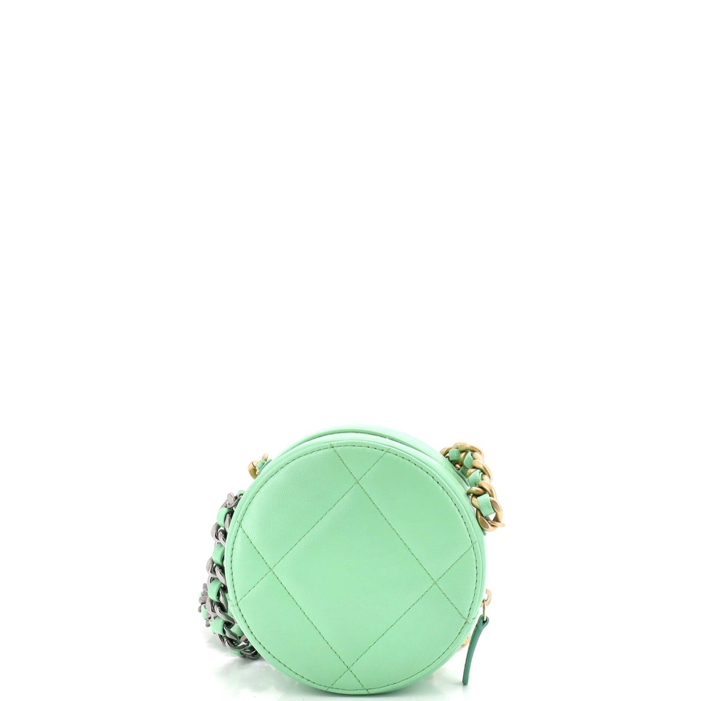 19 Round Clutch with Chain Quilted Leather