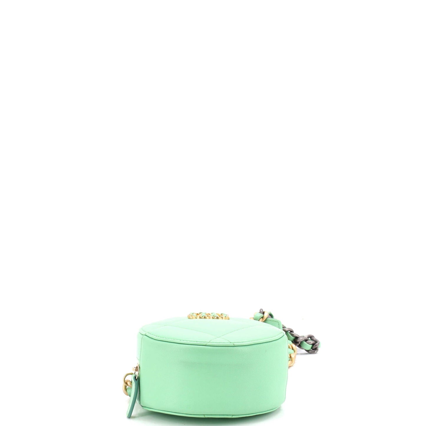 19 Round Clutch with Chain Quilted Leather