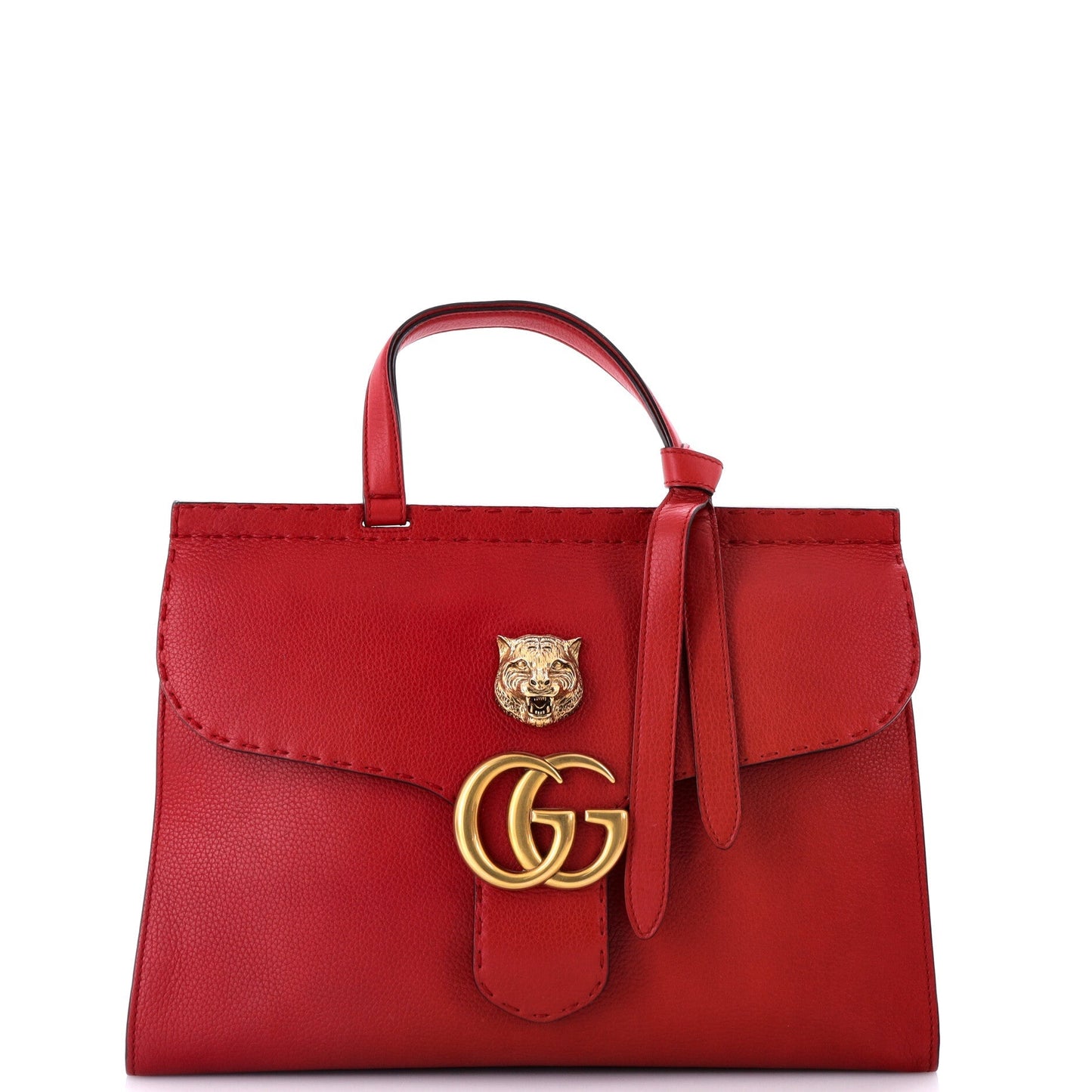GG Marmont Animalier Top Handle Bag Leather Medium
