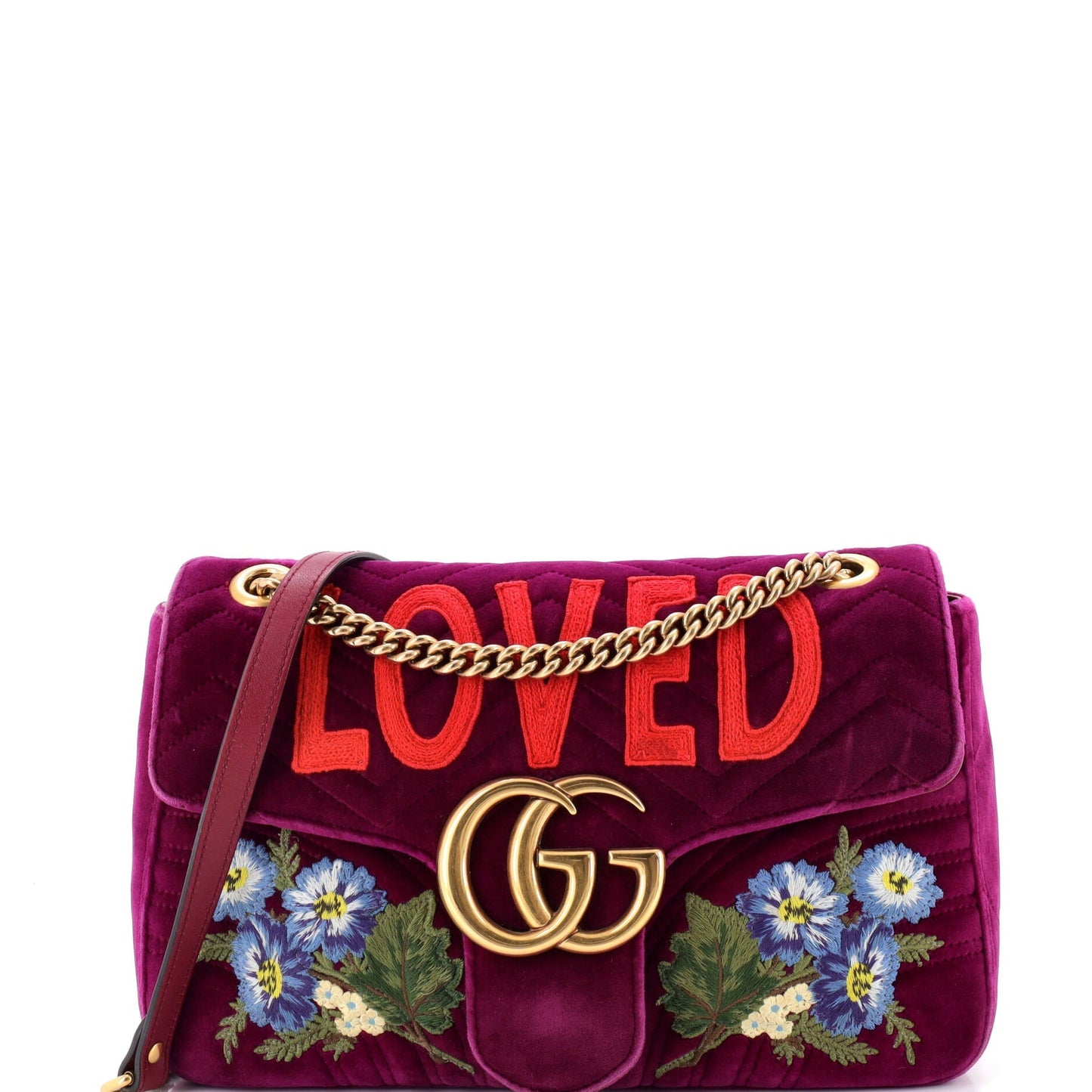 GG Marmont Flap Bag Embroidered Matelasse Velvet Medium